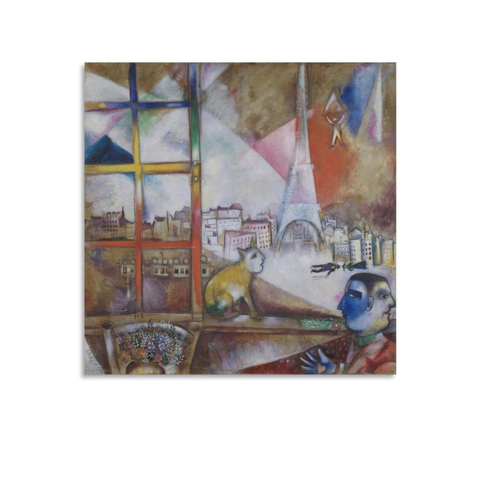 Lzten Style-6 Paris Through The Window By Marc Prints Chagall Prints Posters Canvas Wall Art Oil Paintings Deco Unframed 24X24inch