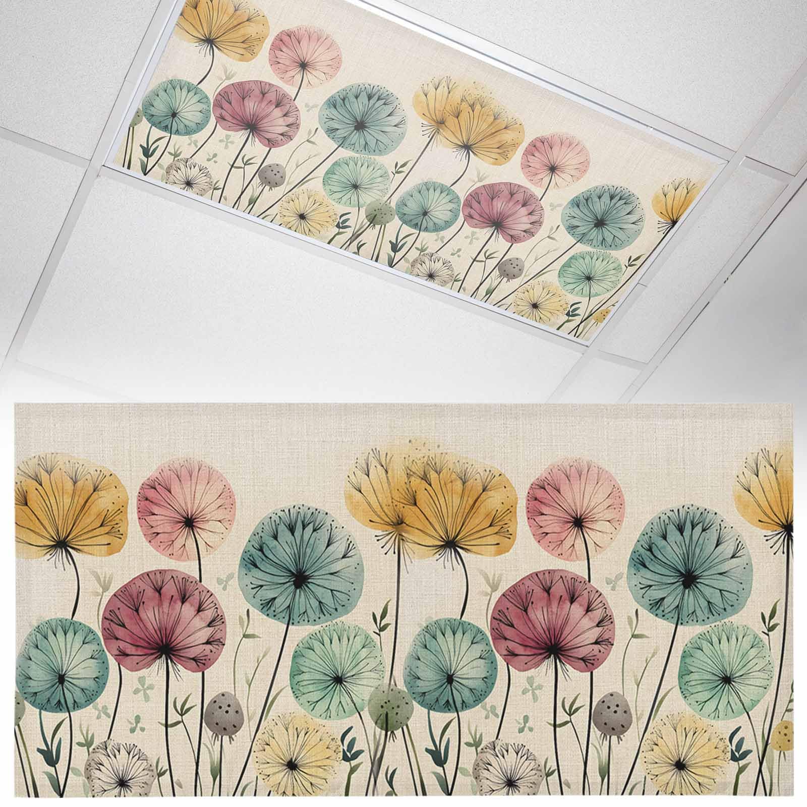 Wowouhiya 1 Pack Fluorescent Light Cover for Ceiling Lights, Spring Floral Magnetic Classroom Light Filters 4x2 Feet, Modern Abstract Art Spring Floral Rustic Decorative Ceiling Shade Panel for Office