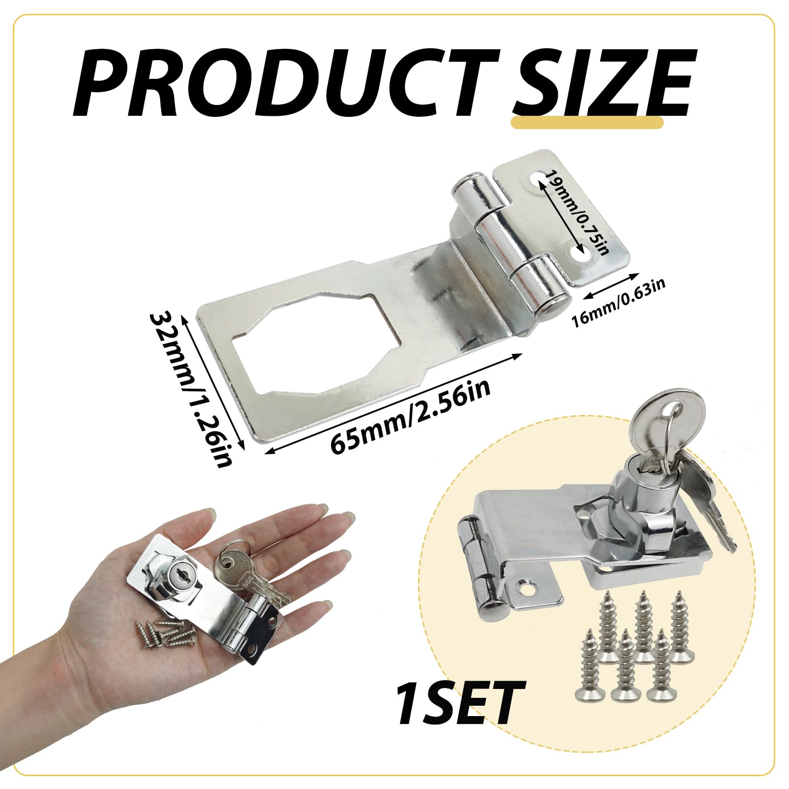 Keyed Hasp Lock 90 Degrees Right Angle Lock Hasp Twist Knob Keyed Locking Hasp Shed Locks Safety Door Clasp Door Bolt Heavy Duty Latch Buckle Small Hasp with Padlock Key and Screw for Cupboard(3 Inch) - Image 3