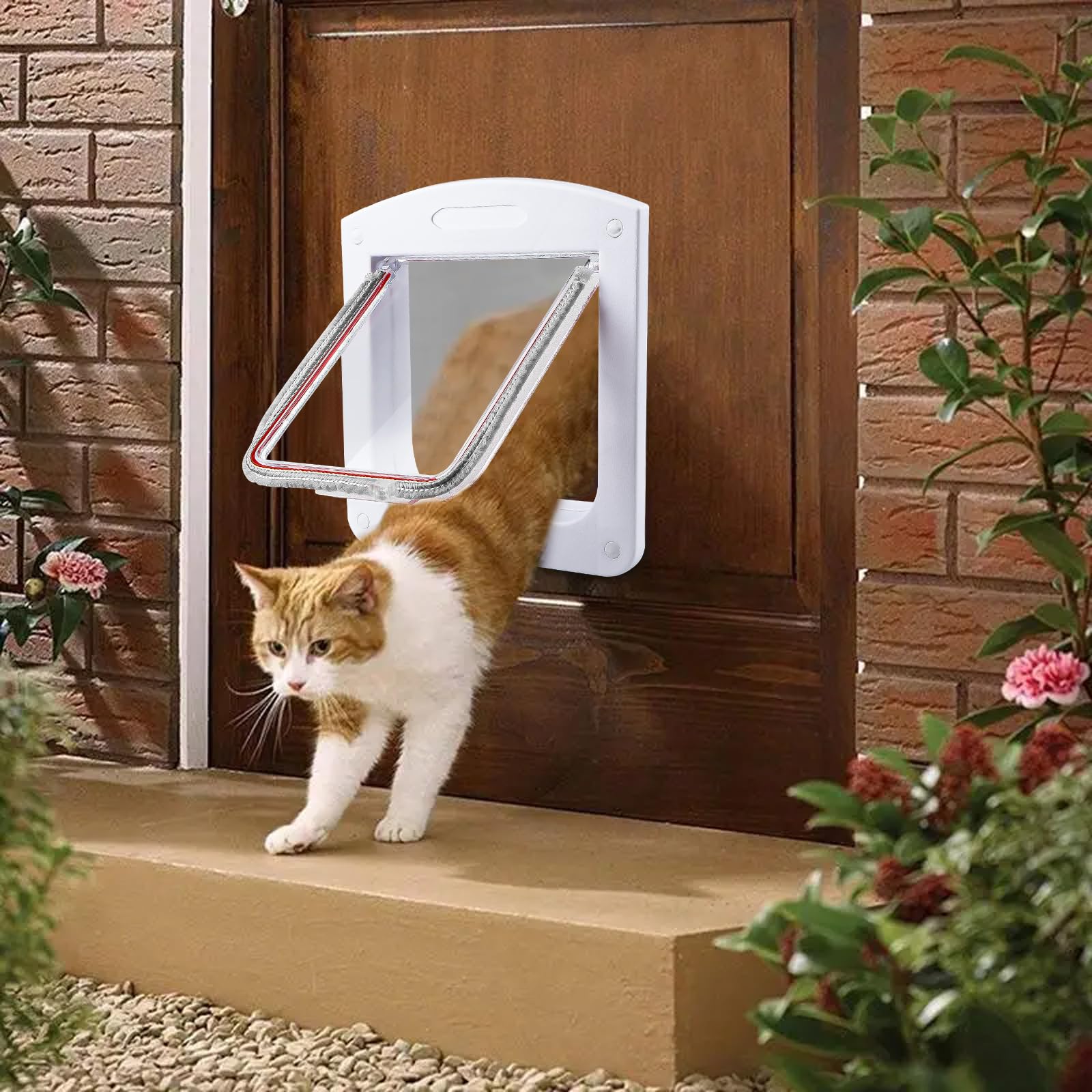 Mritrit Cat Flap with 4 Way Lock, Easy Installation, Safety Pet Door Flap for Interior Exterior Door Window, Wall 22x20x3 cm (White) - Image 4