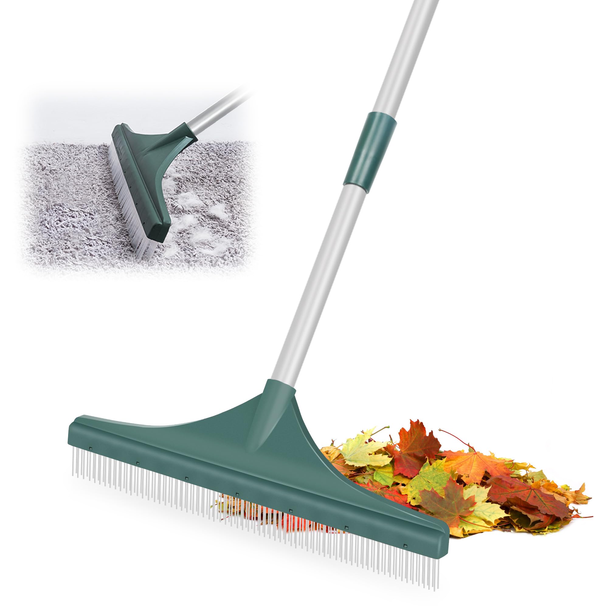 ORIENTOOLS Artificial Grass Brush, Turf Rake Artificial Lawn Brush with Adjustable Steel Handle 80 to 130 CM Garden Tools Fake Grass Rake for Lawns and Carpet