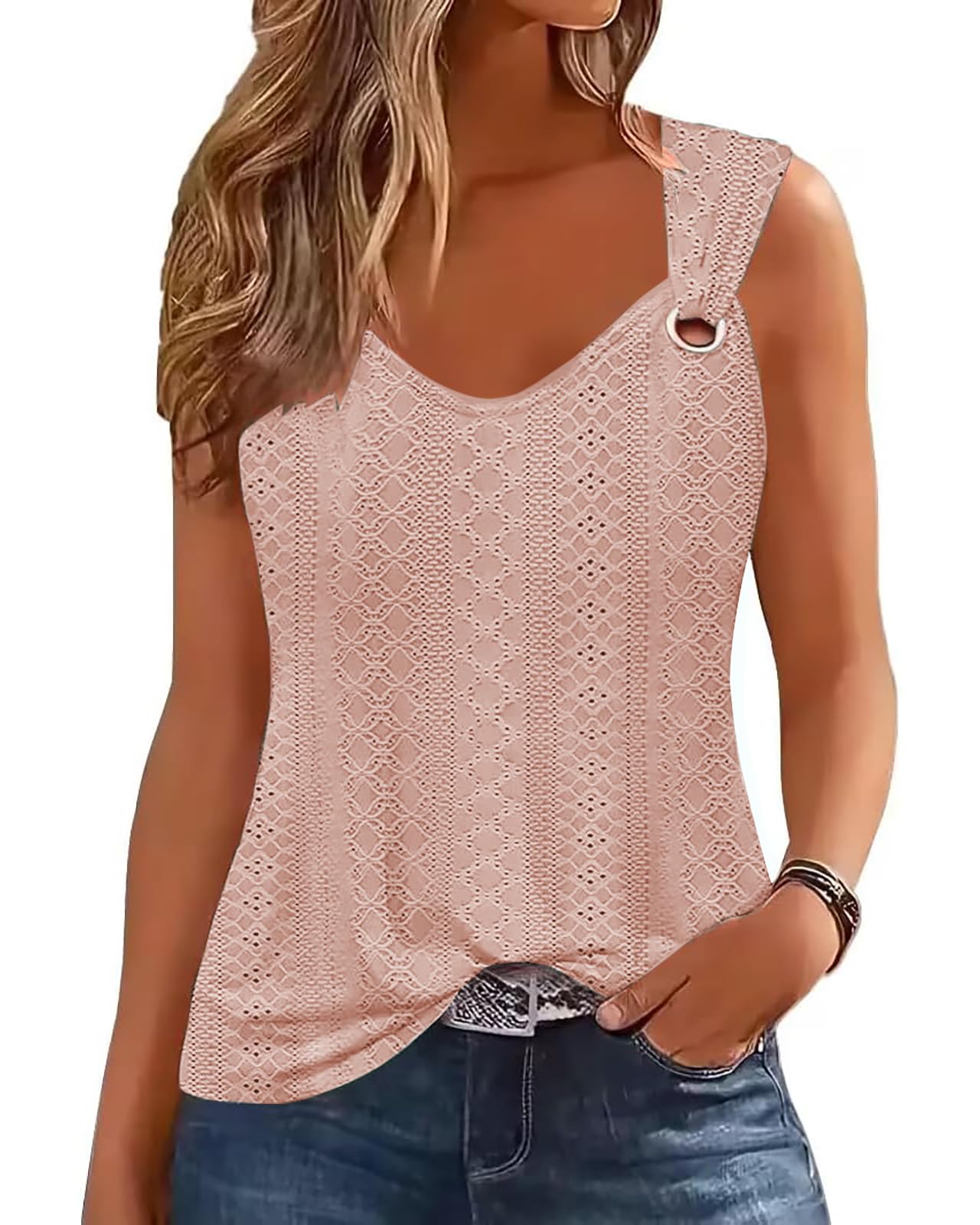 RIROW Women Summer Tops Sleeveless Tank Tops for Women Casual Spaghetti Strap 2025 Trendy Loose Fit Eyelet T Shirts