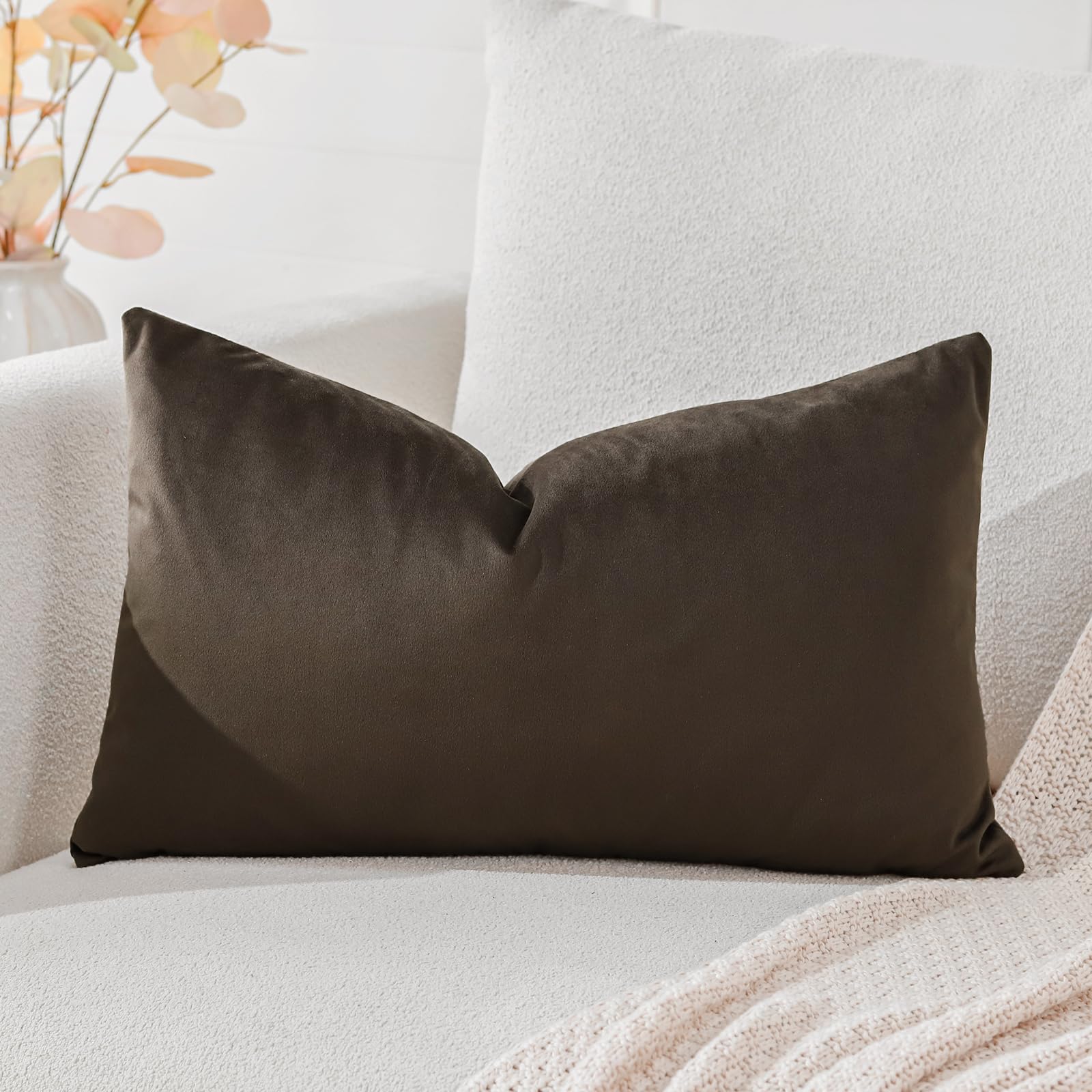 Artscope Luxury Velvet Cushion Covers Decorative Rectangle Pillowcases Soft Solid Cushion Cases for Couch Sofa Bedroom Car Decor 40x60cm Chocolate Brown