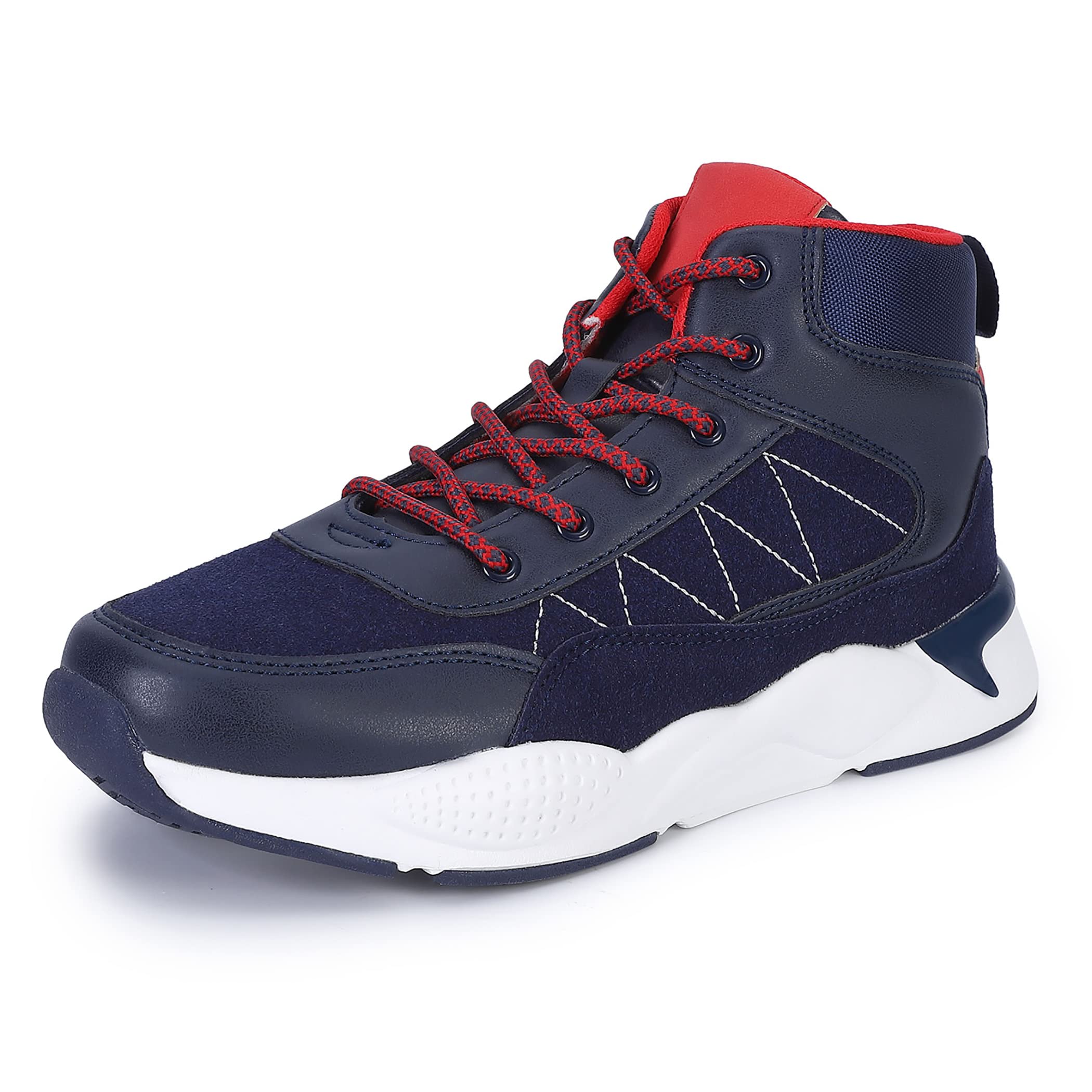 SPR&JOY Kids Boys Ankle Boots Outdoor Hiking Boot Lightweight Athletic Trekking Casual Sneakers, Navy Blue 4 Big Kid