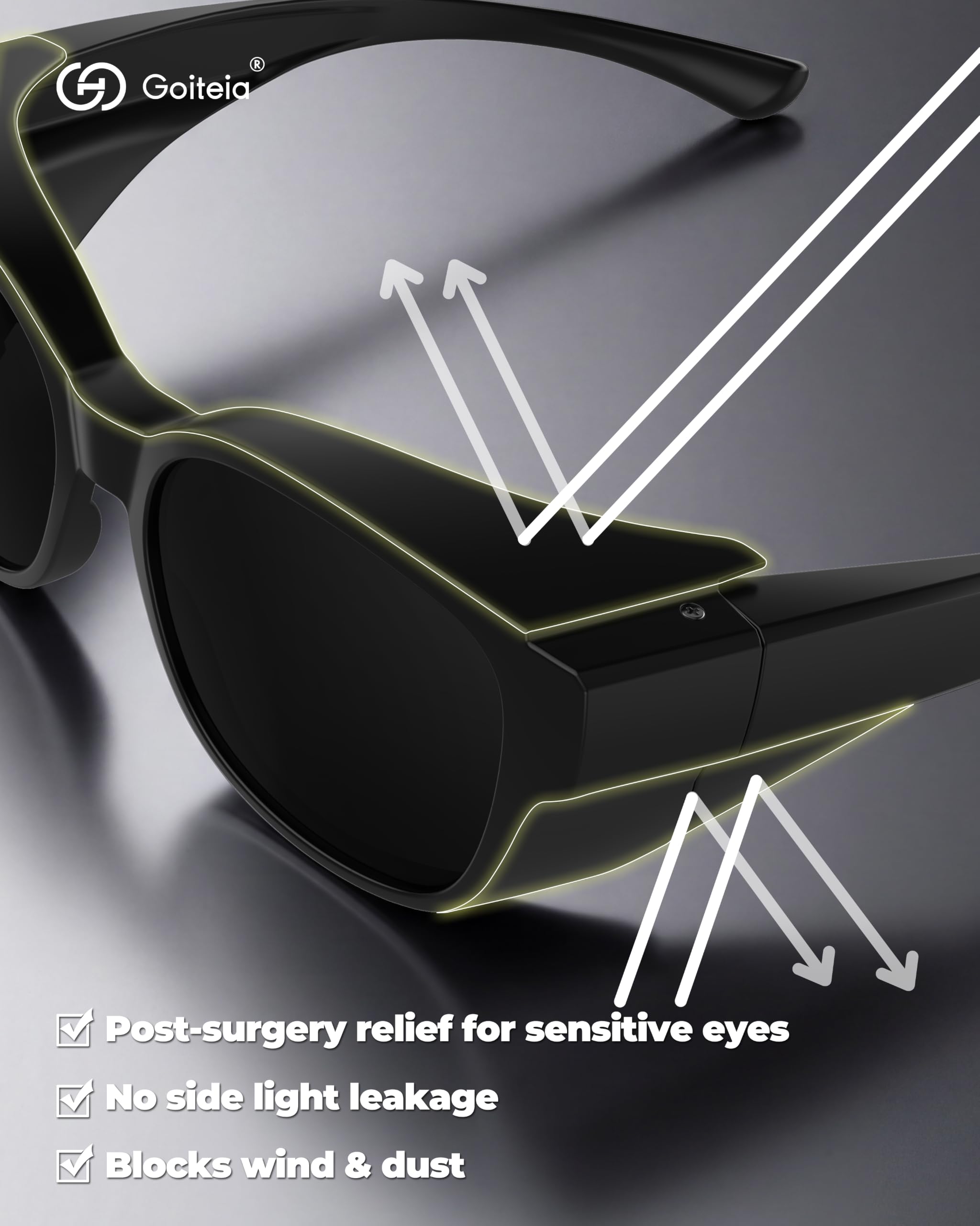 Goiteia Lunettes de soleil Cataracte pour sensibilité à la lumière, super foncées pour post-chirurgie oculaire, catégorie 4, extra large-UV400 enveloppantes