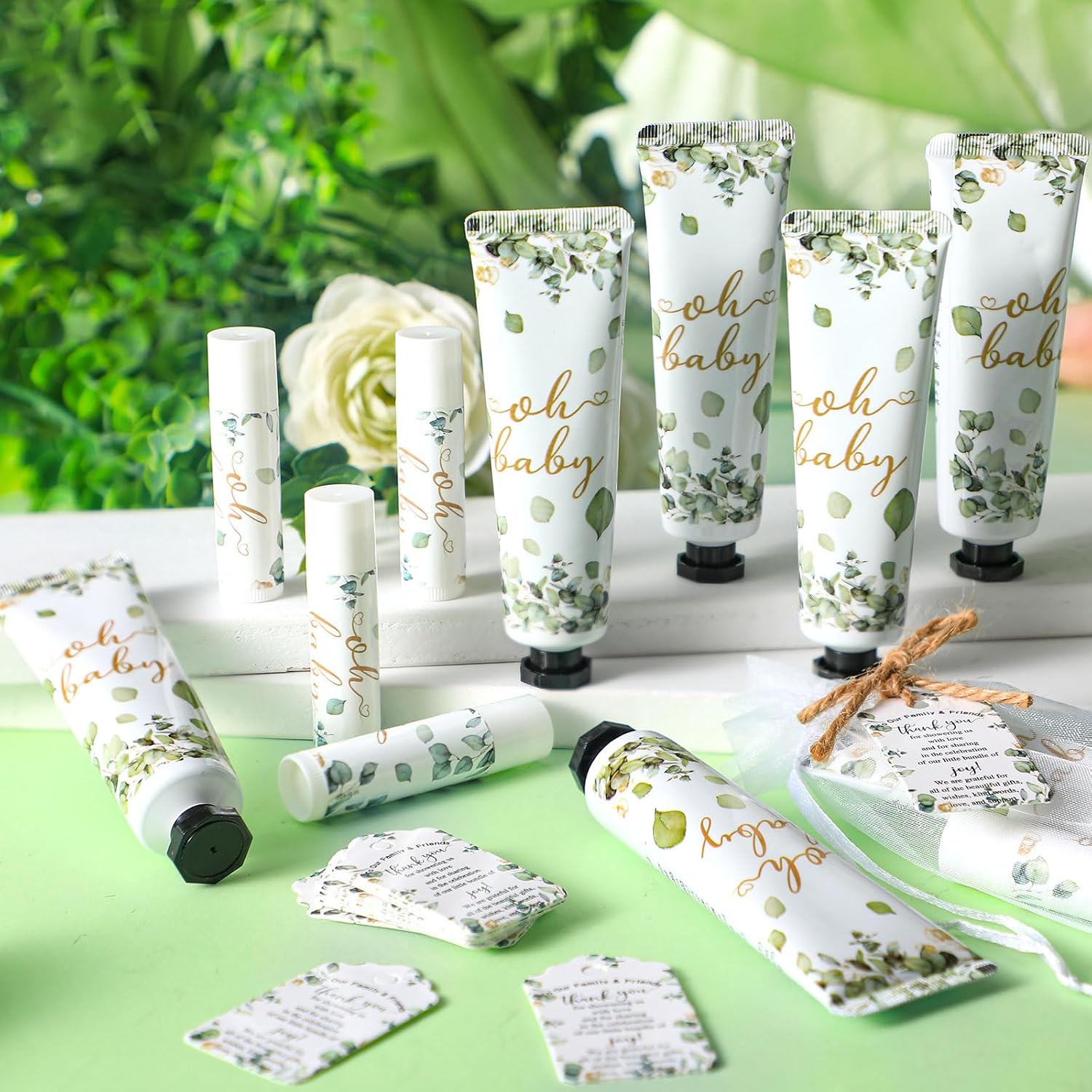 48 Sets/192 Pcs Sage Green Baby Shower Gifts for Guests Bulk Greenery Oh Baby Shower Hand Cream and Lip Balm Eucalyptus Travel Size for Girl Boy Gender Reveal Games Prizes Bridal Wedding image 3