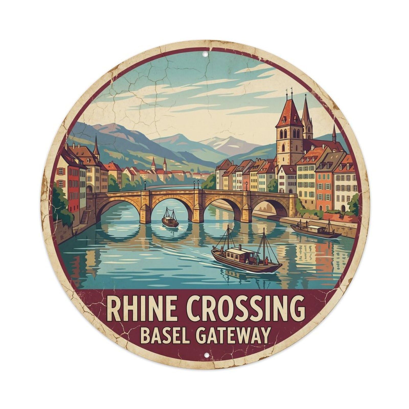 Vintage Travel Rhine Basel Gateway Metal Tin Sign