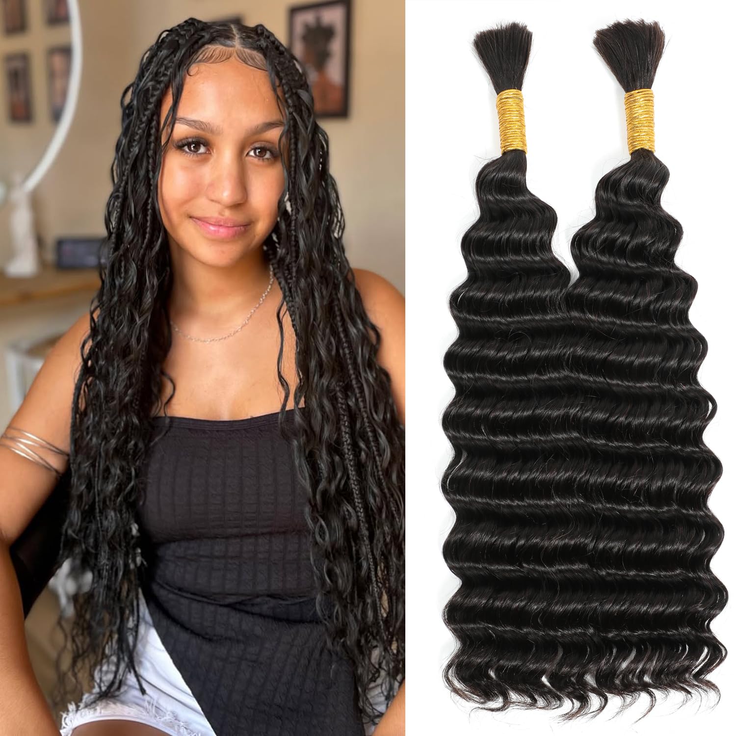 Human Braiding Hair 120g 22 Inch Deep Wave Bulk Human Hair Dark Brown 4 Wet and Wavy Human Hair Bundles for Braiding No Weft 12A Brazilian Virgin Human Hair