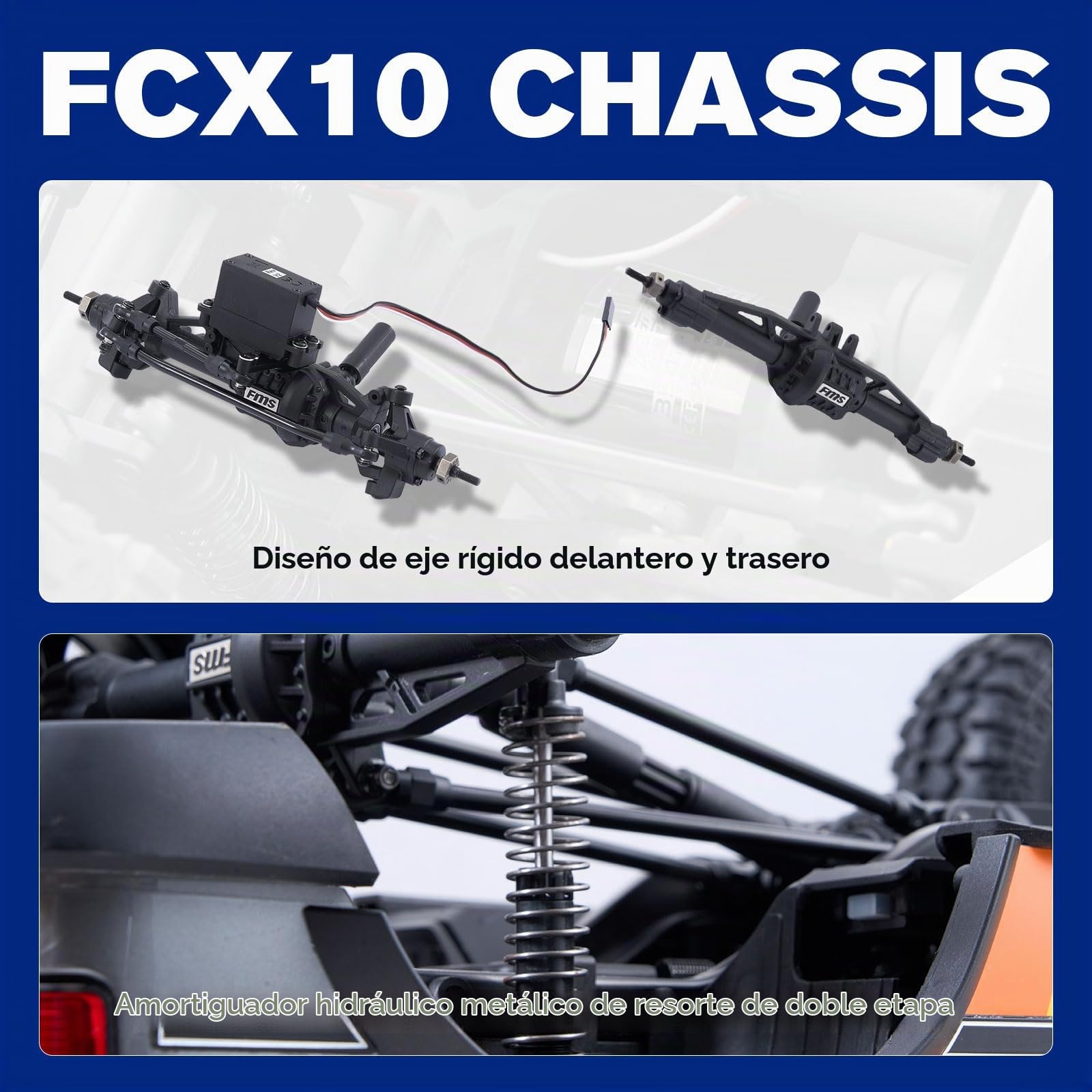EAZYRC FMS FCX10 1/10 RC Crawler Land Cruiser 80 - Licencia oficial de Toyota, RC Rock Crawler de alto rendimiento 4X4, transmisión de dos velocidades, chasis de metal, luces LED realistas, coche RC