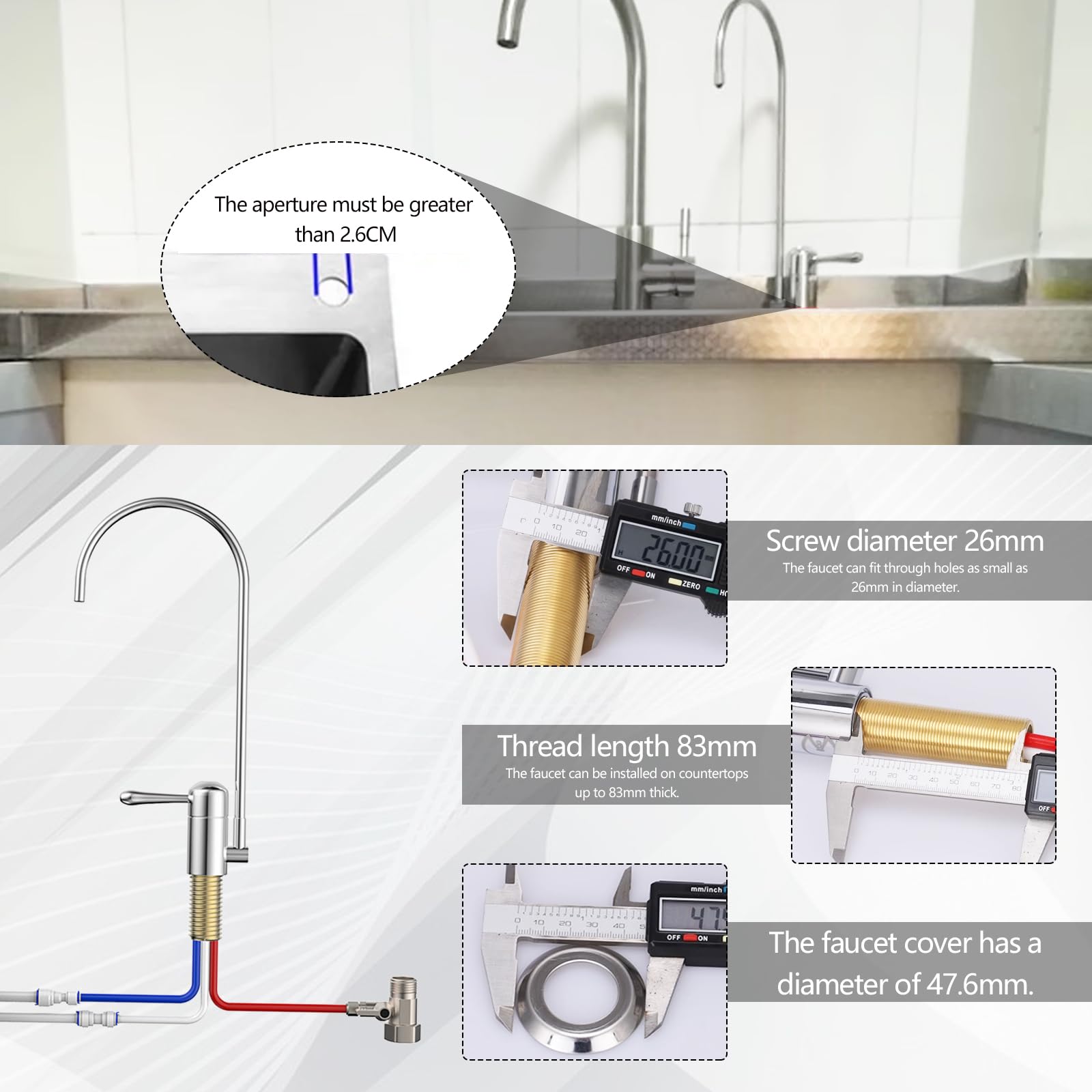 Rubinetto Cucina, Rubinetto per Lavello da Cucina a Una via Compatibile con Amway Espring Filtro Dell'acqua con Beccuccio Girevole a 360 ° Rubinetto Lavello Cucina con Adattatori per Rubinetto