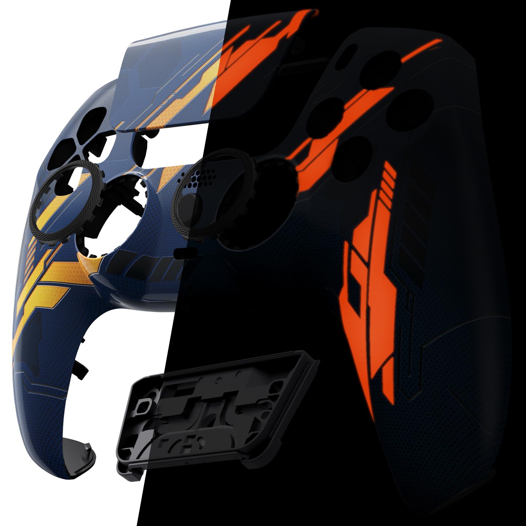 eXtremeRate Luna Cover Ricambio per ps5 Controller,Custodia Copertura Frontale Scocca Shell Ridisegnato&Touchpad&Anelli Compatibile con ps5 Joystick BDM 010/020/030/040/050-Mecha Arancio
