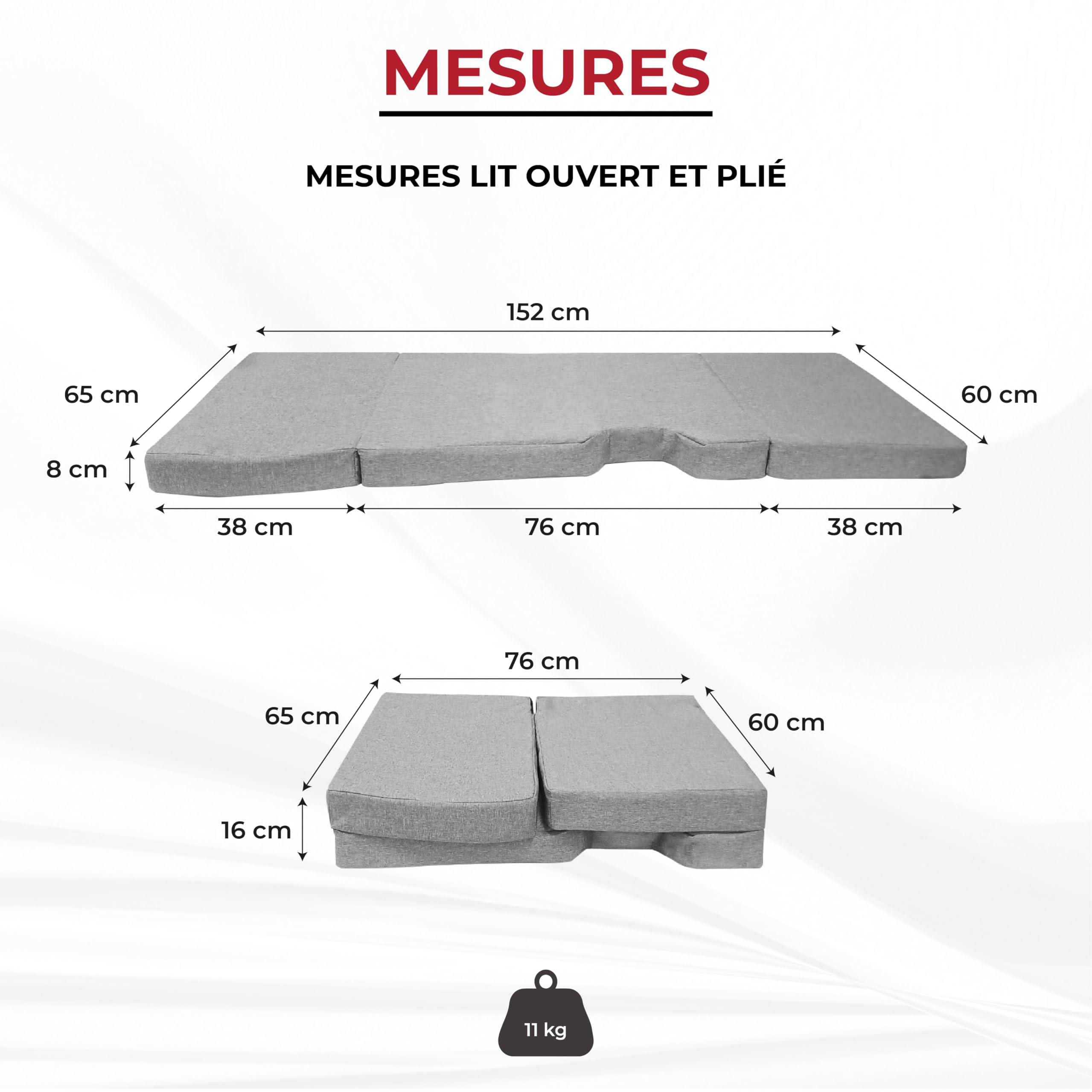kfoam.es - Matelas pliable gris pour banquette avant de Ford Transit (+2013)