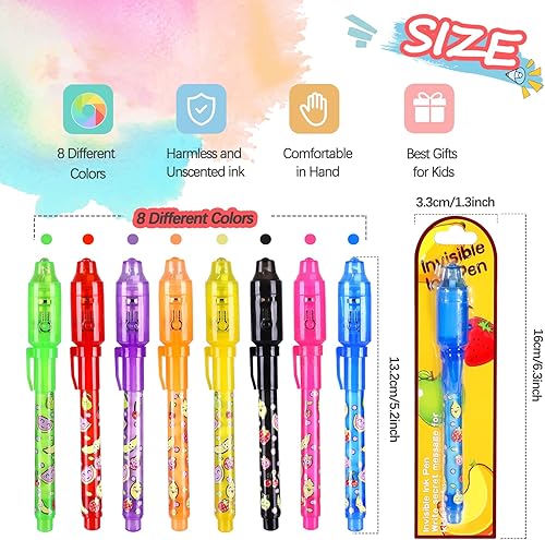Miniatura 2 de TAFULOR Bolígrafo de tinta invisible para niños, recuerdos de fiesta de cumpleaños para niñas y niños, bolígrafos espía con luz UV, marcadores