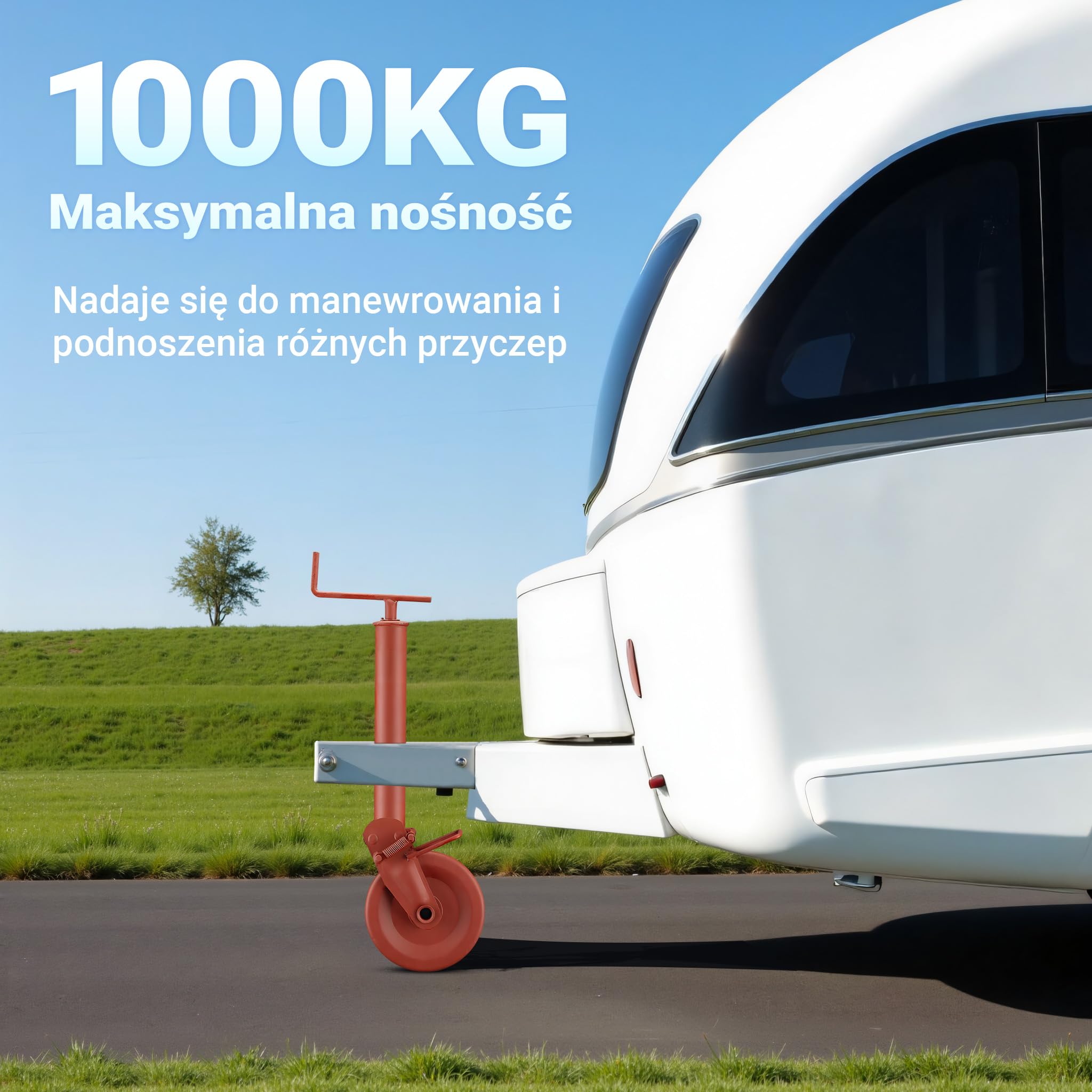 Wiltec Półautomatyczne koło podporowe do przyczepy do 1000kg z kołem ze stali Q238 np. do traktora