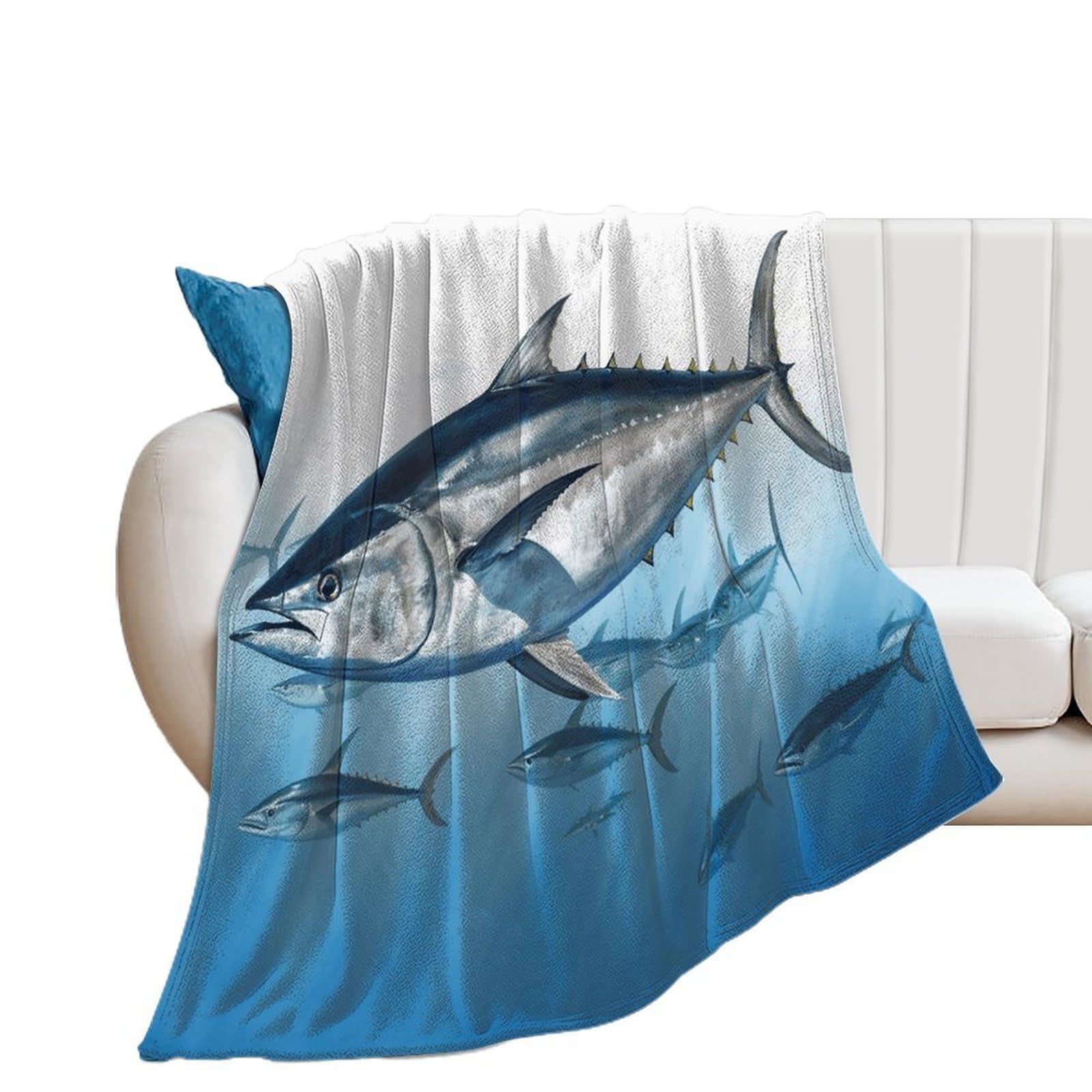 Bluefin Tuna Thunnus Throw Blanket for Couch Soft Cozy Flannel Bed Blanket Fuzzy Decorative Blanket Warm Lightweight Throw Blanket All-Season Home Decor Gift for Home Office Sofa 40"*50" （100*130cm）