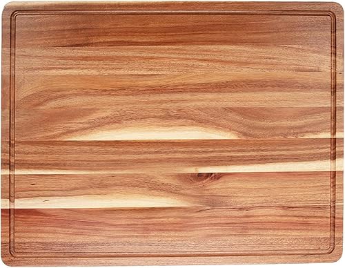 Tabla de cortar de madera para cocina, tabla de cortar grande de 24 x 18 pulgadas con ranura para jugo y mango lateral, tabla de cortar, bloque de