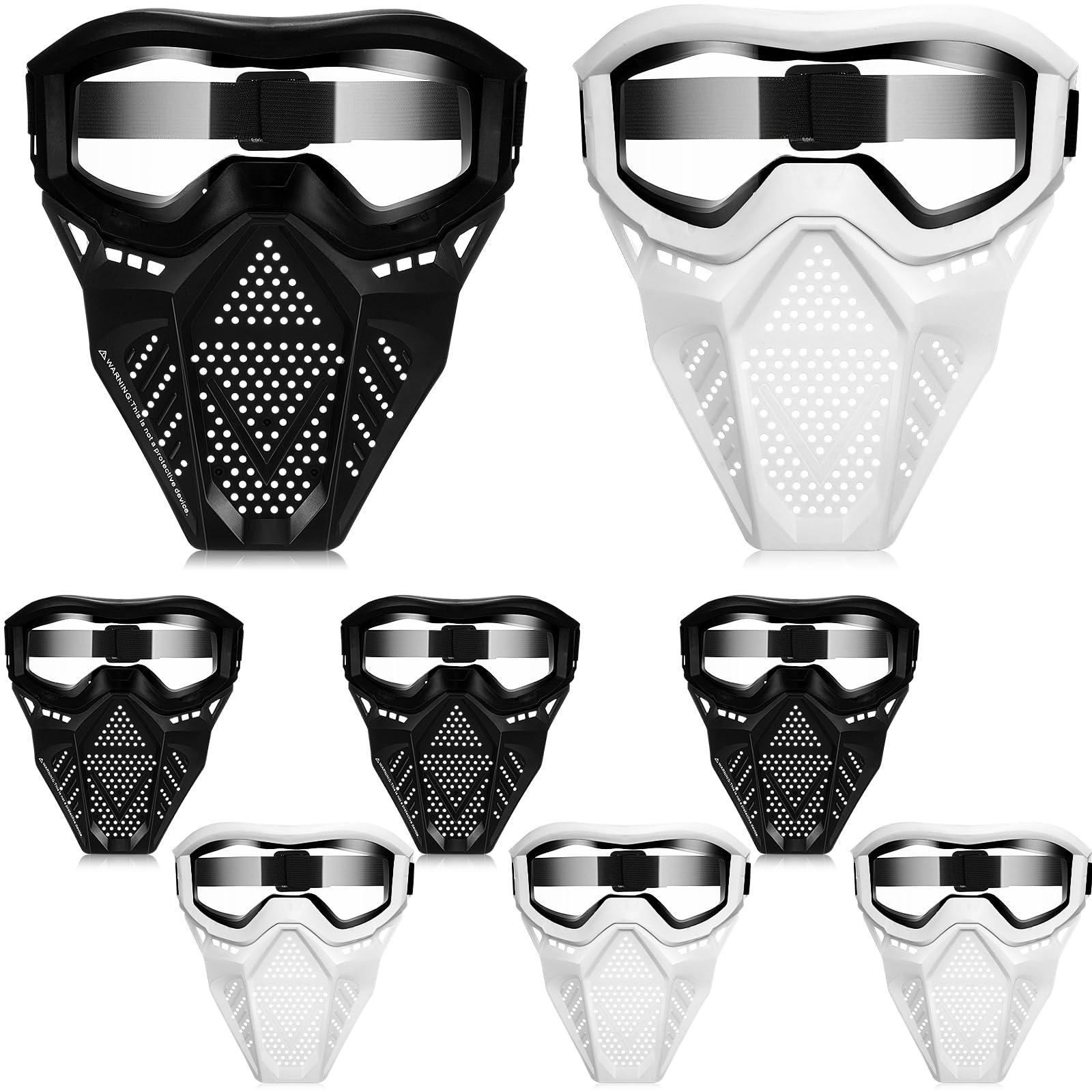 RoundFunny 8 Pack Tactical Mask for Kids with Safety Goggles to Protect Eyes, Full Mask Eye Protection for Christmas Kids Gifts CS Airsoft Shooting Game Party(Black, White)