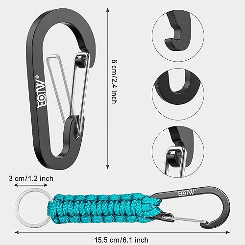 Miniatura 6 de EOTW Llavero con mosquetón, llavero de paracord con clip pequeño de aluminio en forma de D para camping, senderismo, pesca o como organizador de