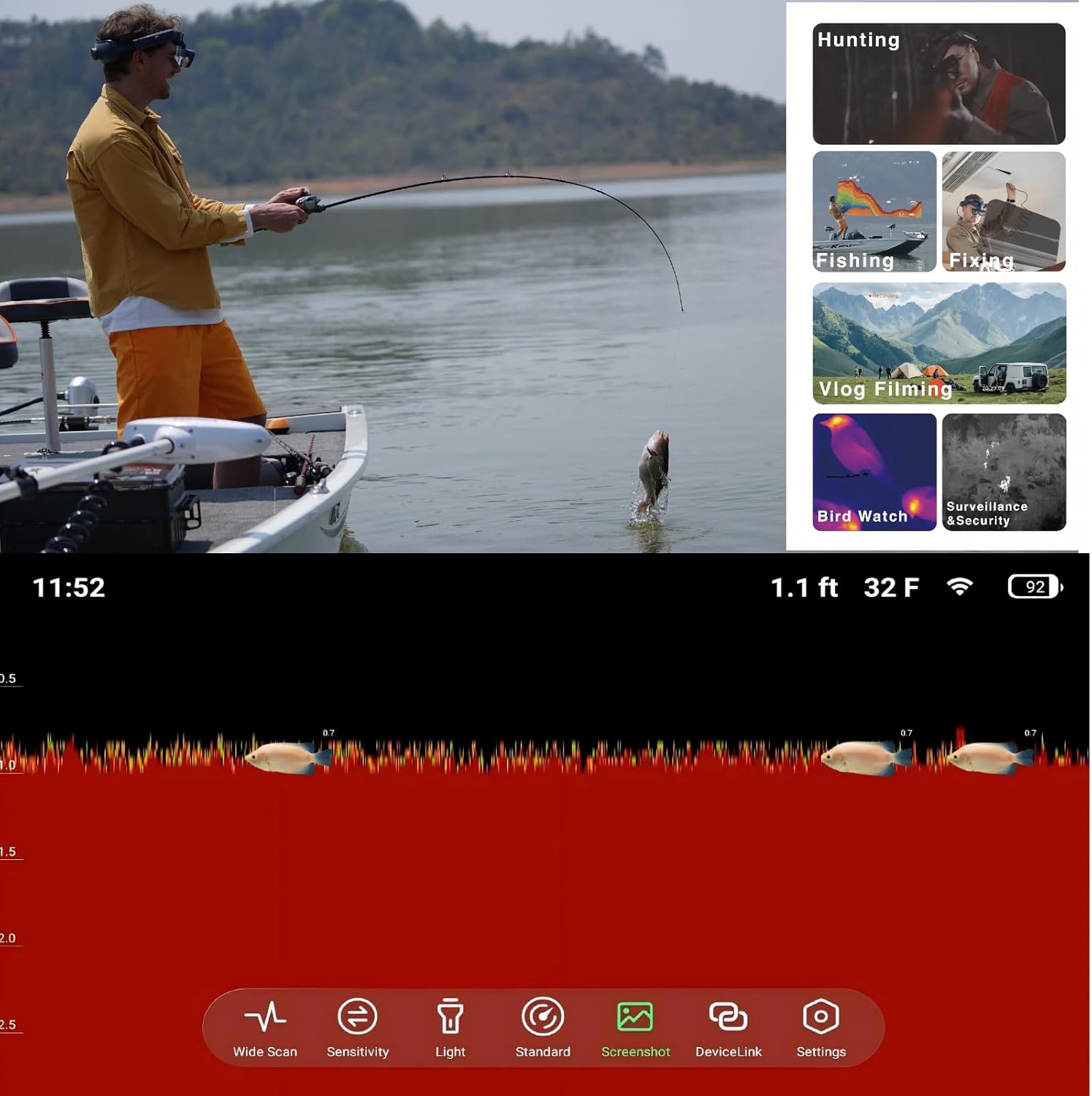 AI-Powered AR Eyewear 48MP Thermal Night Vision Goggles, Sonar Fishing Camera, Dual-Lens Endoscope, Smart Glasses for Hunting, Fishing, Technical Inspections & Repair(Desert Yellow Color)