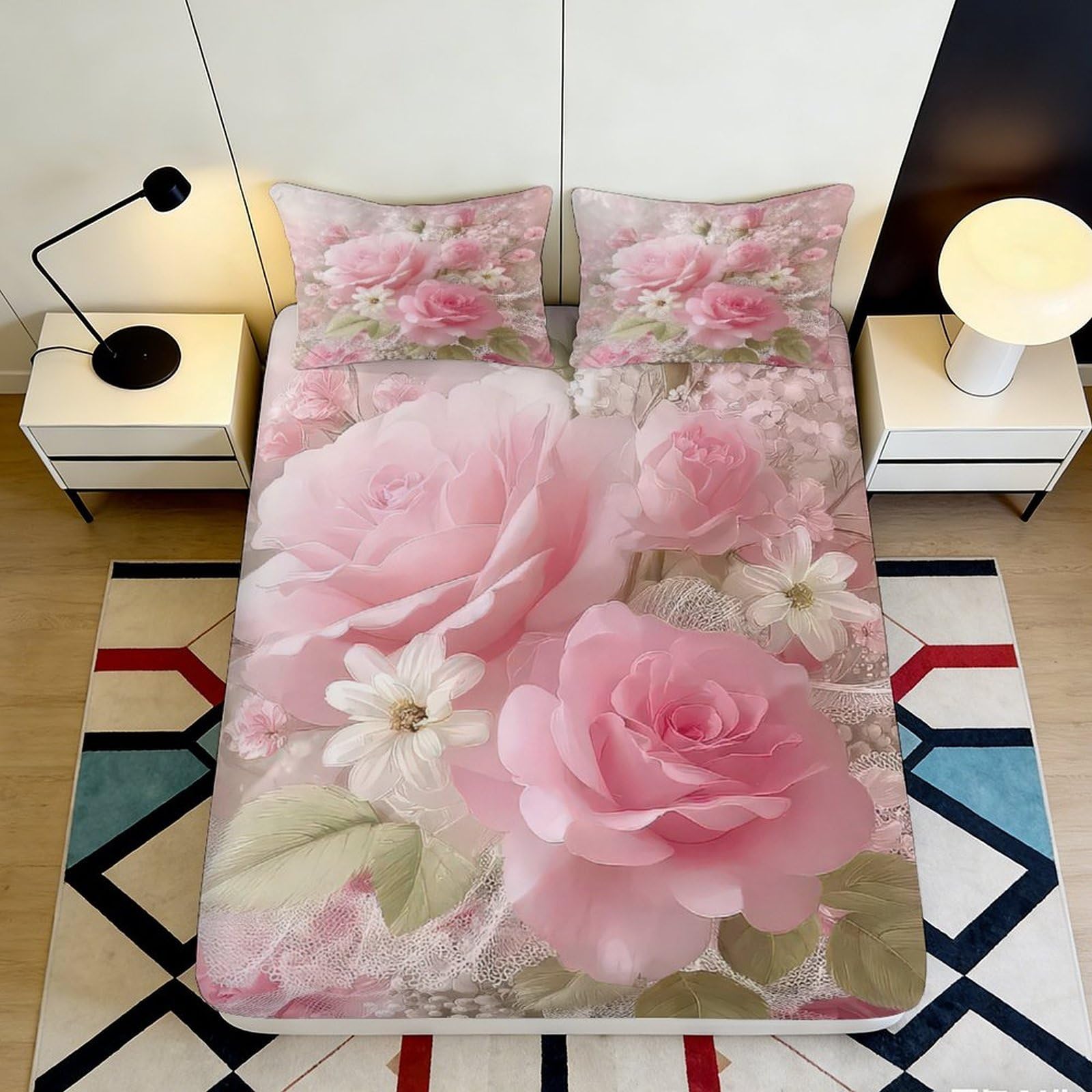 3D Printed Green Leaf Fitted Sheet Microfiber Deep Pocket Non-Slip Bedroom Bedding Botanical Mattress Fitted Cover 90x200x25cm