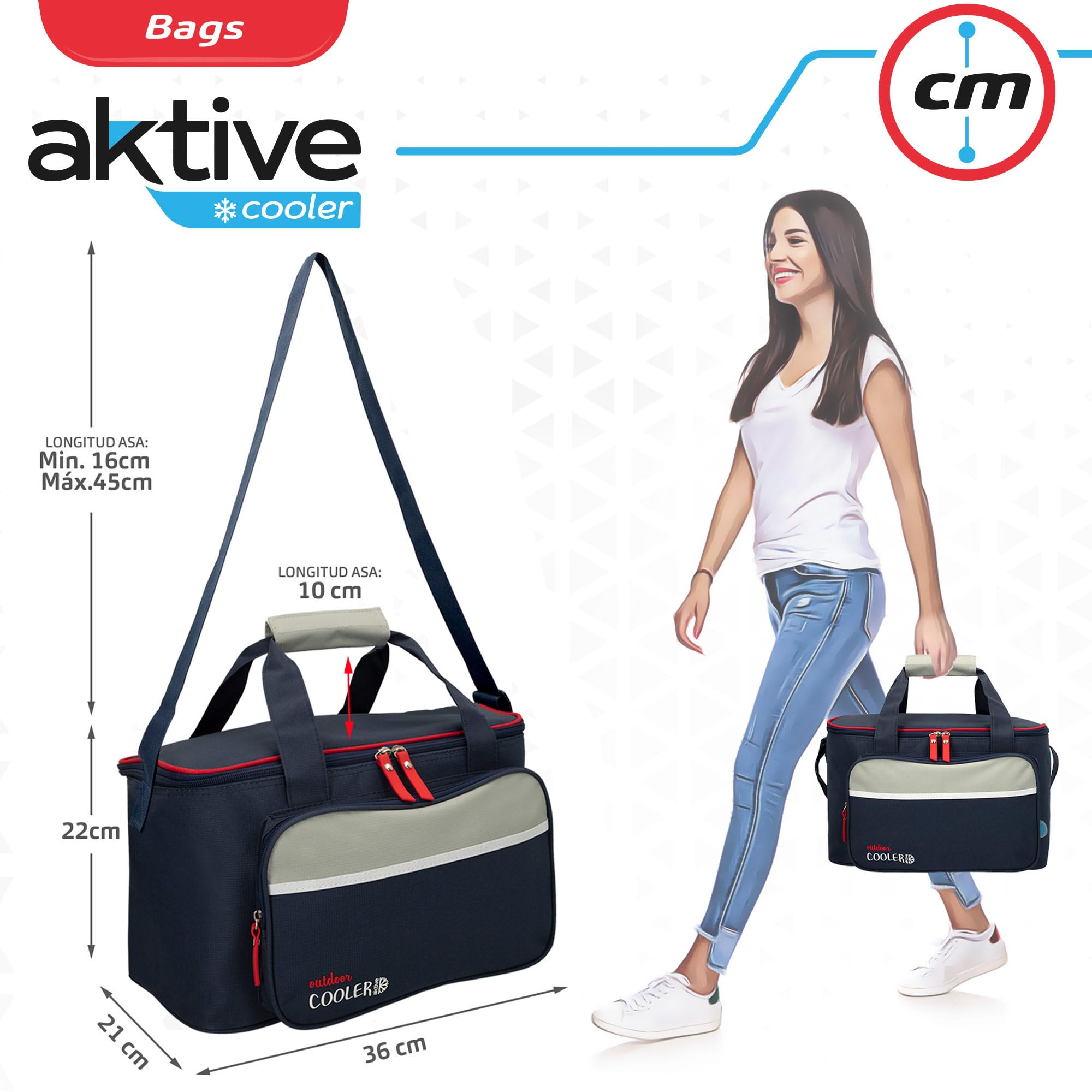 AKTIVE Borsa termica morbida da 16,5 l (36x21x22 cm), isolamento termico, doppia maniglia e tracolla regolabile, tasca frontale con cerniera, ecologica e senza CFC, leggera e facile da pulire (80727)