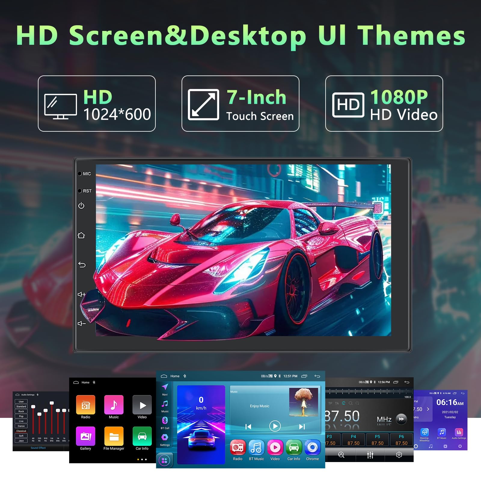 2+64G 2 DIN Radio de Coche con Inalámbrico Carplay/Android Auto, Pantalla Táctil Android de 7 Pulgadas Estéreo de Coche Bluetooth/Mirror Link/GPS/SWC/RDS/FM/WiFi/USB+Cámara Trasera