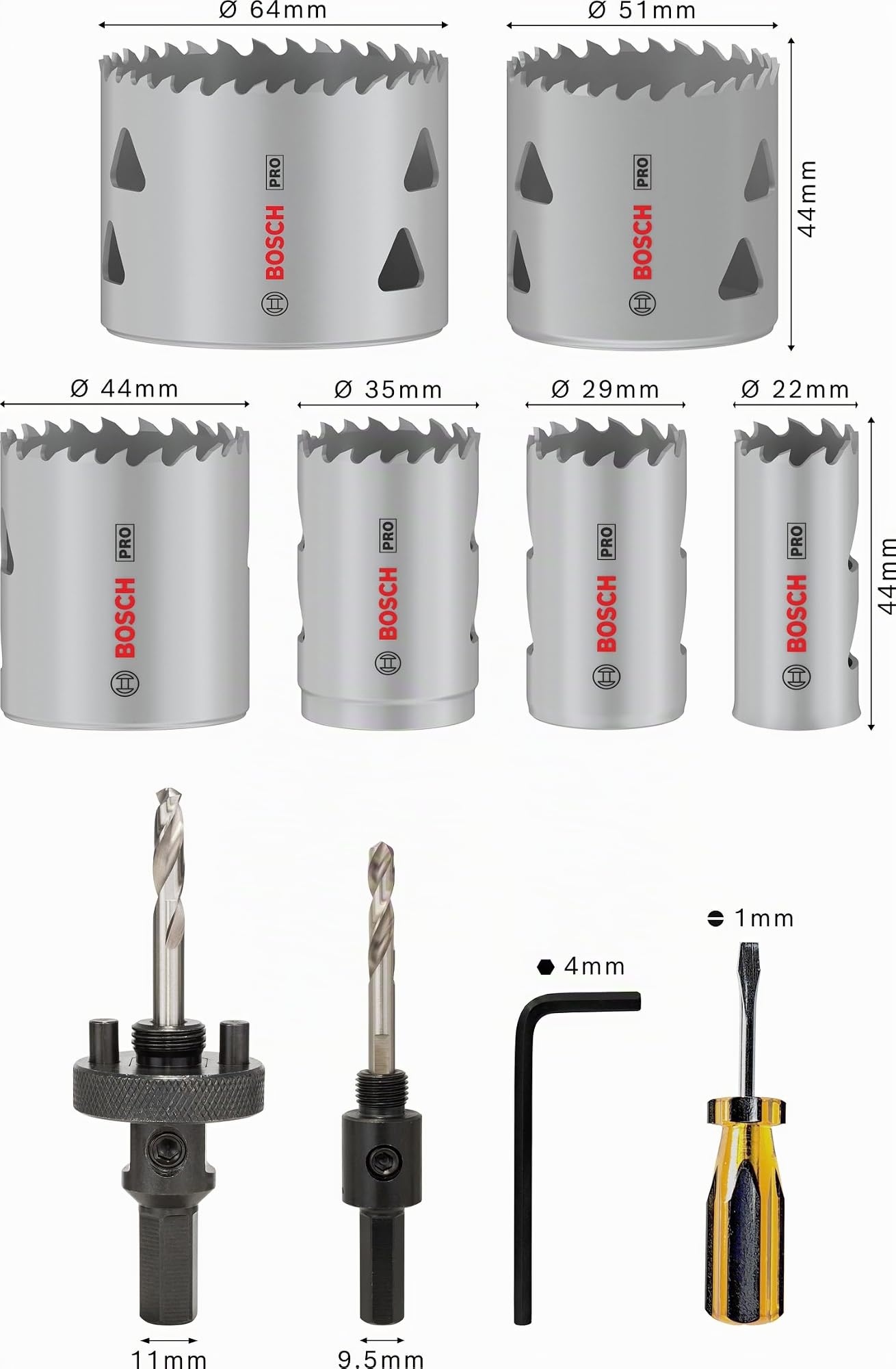Bosch 12x Coffret de scies trépans PRO Multi Material (pour Bois résineux, Cloison sèche, Ø 22-64 mm, Professional Accessoire Perceuses)