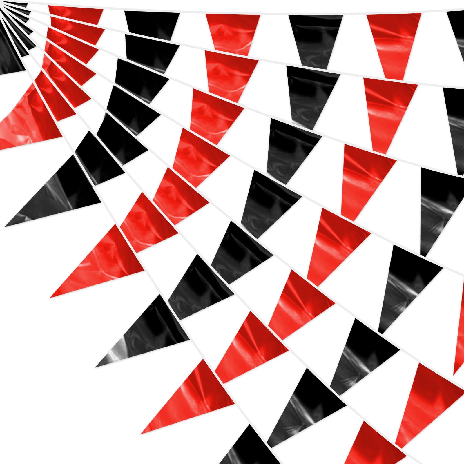 32.8FT Red Black Glitter Triangle Pennant Banner Flag Metallic Bunting Outdoor Garland for Christmas Graduation Bachelorette Anniversary Engagement Wedding Anniversary Casino Party Decorations Decor