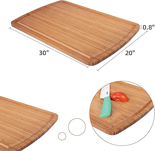 Miniatura 8 de Tabla de cortar de madera de bambú extragrande, tabla de cortar de madera de cocina de 24 x 18 pulgadas con ranura para jugo, tabla de cortar