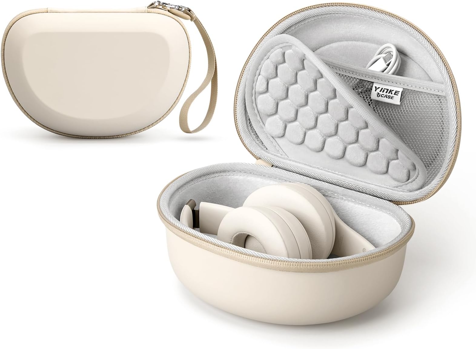 Hard Case for Beats Solo 4/Solo 3/Studio Pro/Studio3 On-Ear Headphones, Universal Portable Travel Organizer Bag with Honeycomb Lid Protection (Beige)