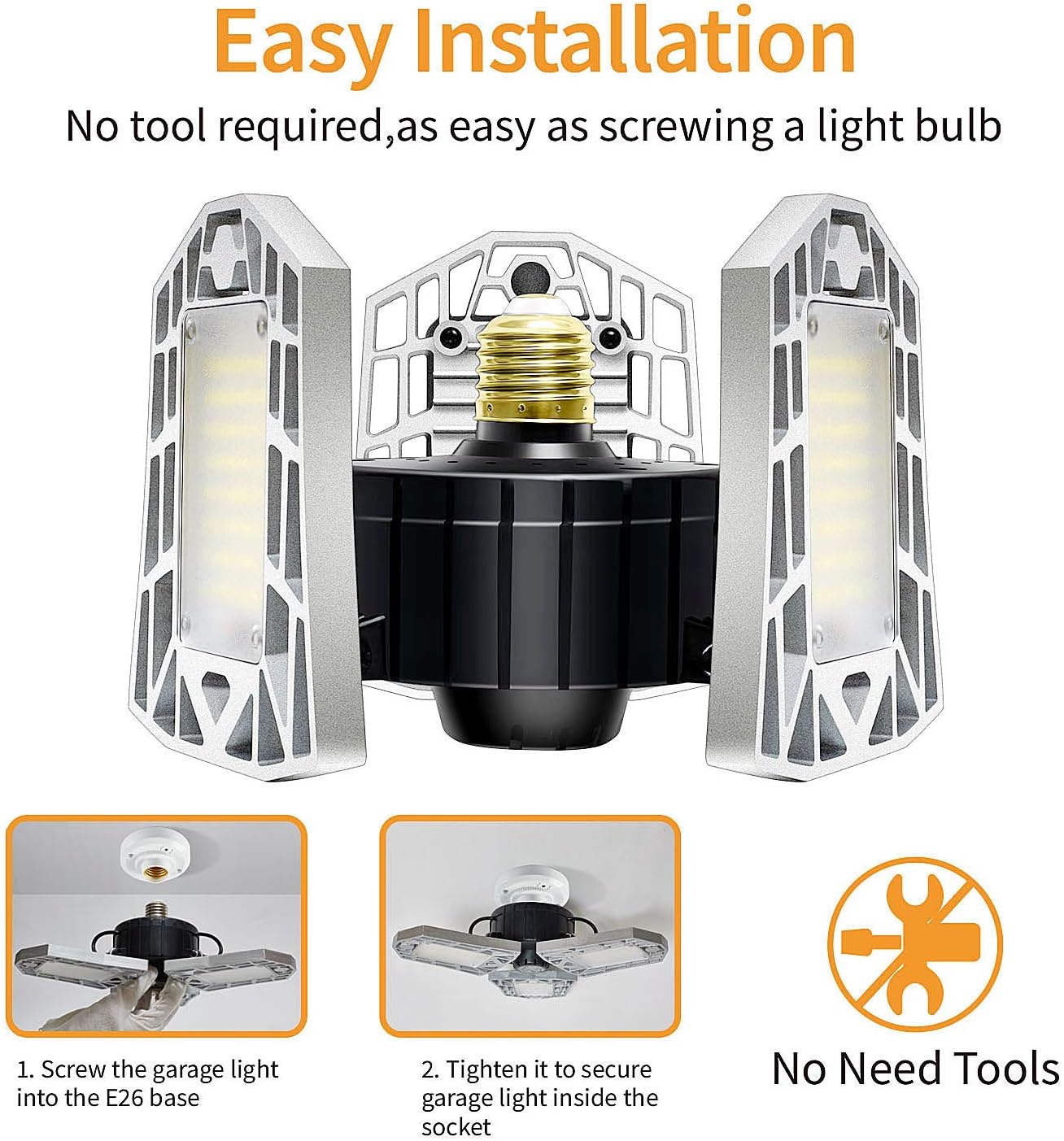 Flash Deals - 40% OFF LED Garage Lights Motion Activated, 2 - Pack 60W Deformable LED Garage Lights 6000LM LED Shop Lights, LED Garage Light, Motion Sensor Garage Lights with 3 Adjustable Panels