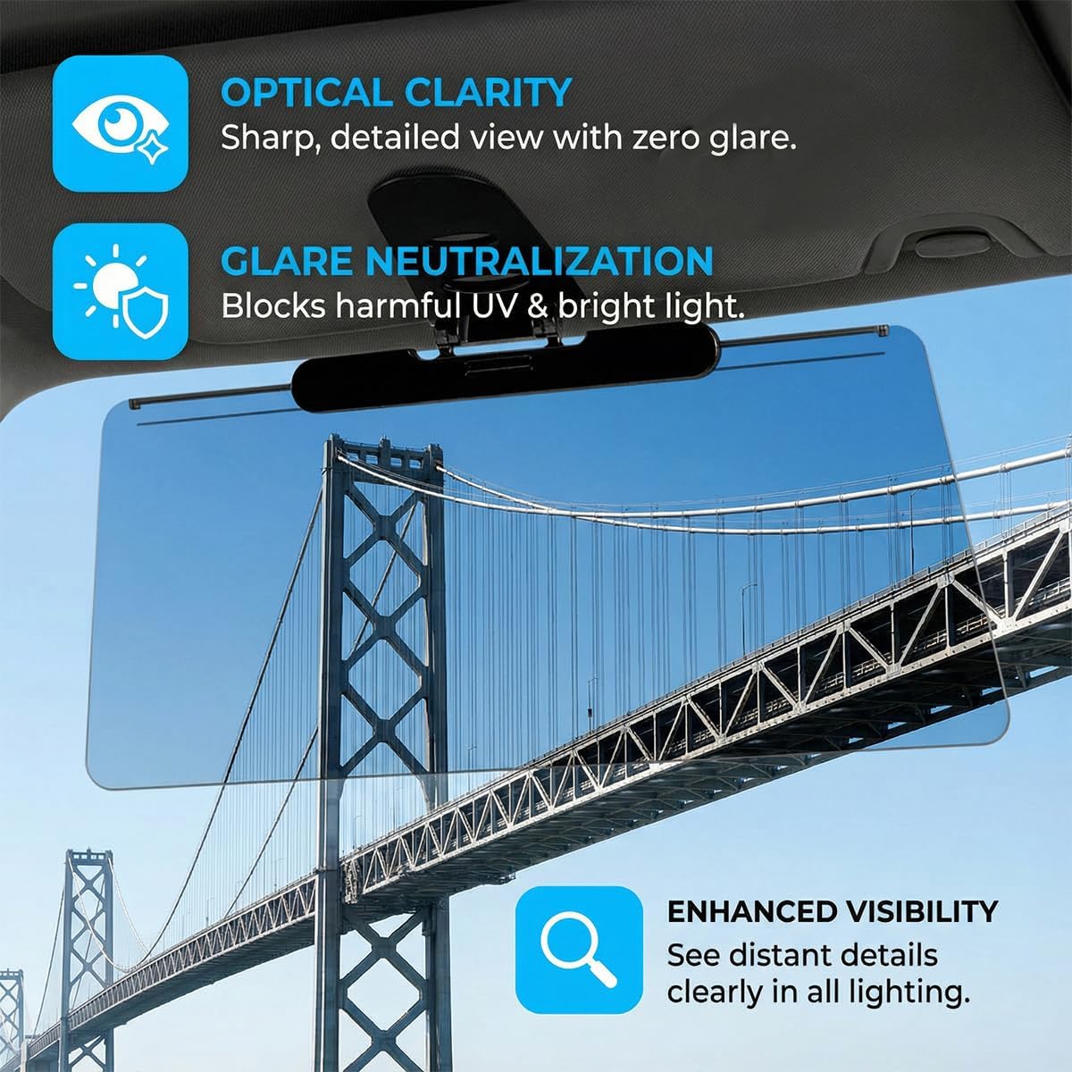 Craedli Sun Visor Extender for Car, Anti-Glare Automotive Windshield Sun Blocker for Safe Driving, Universal Adjustable Car Visor Extender Attachment Protects from UV Rays & Stray Light (Black)