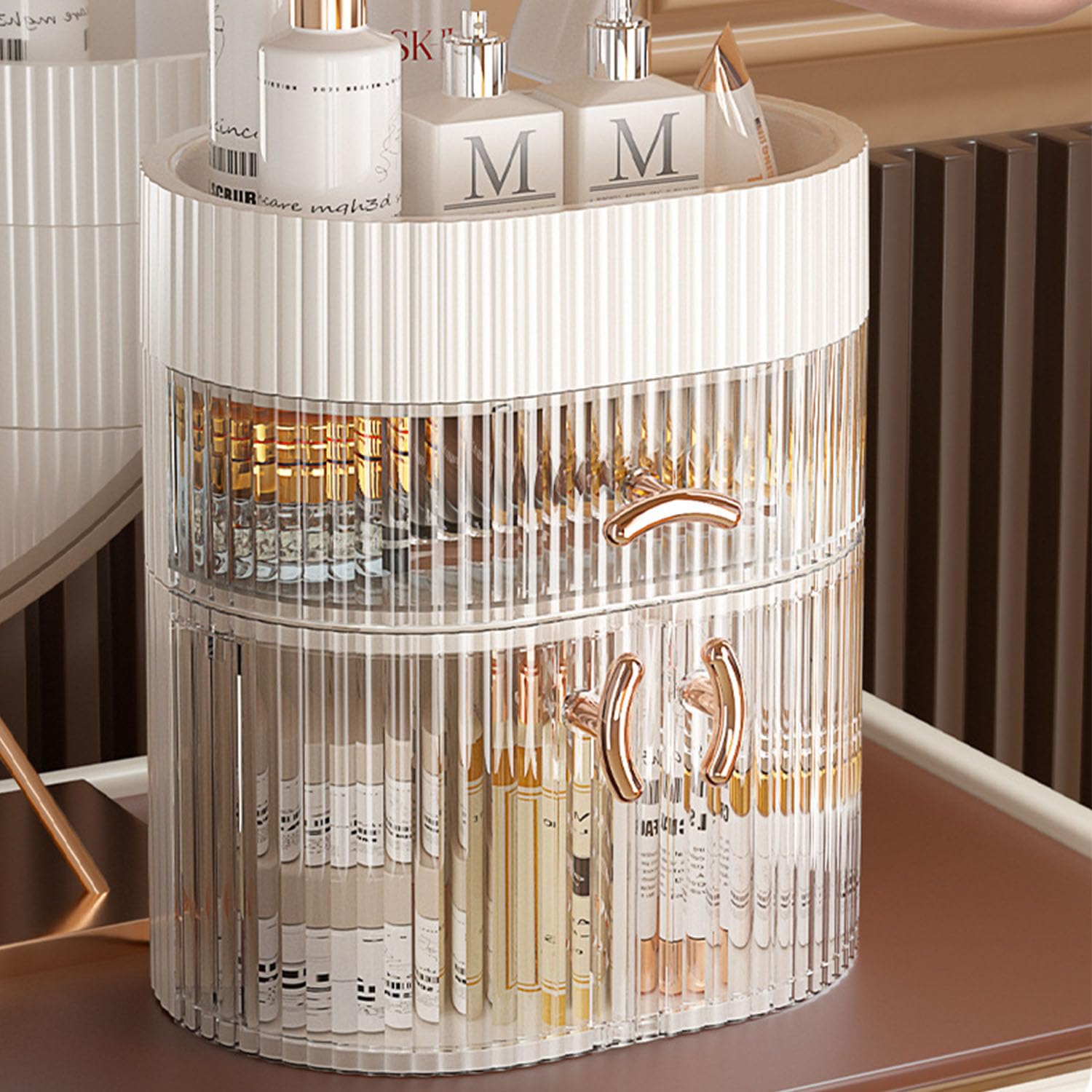 SHENGMEI Dustproof Clear Makeup Organizer & Dresser Storage Box, 2-Tier Makeup Organizer to Store Skincare Products, Brushes, Eyeshadow, Lotion, Lipstick, Nail Polish & Jewelry (White) (adf1a1f4d51)