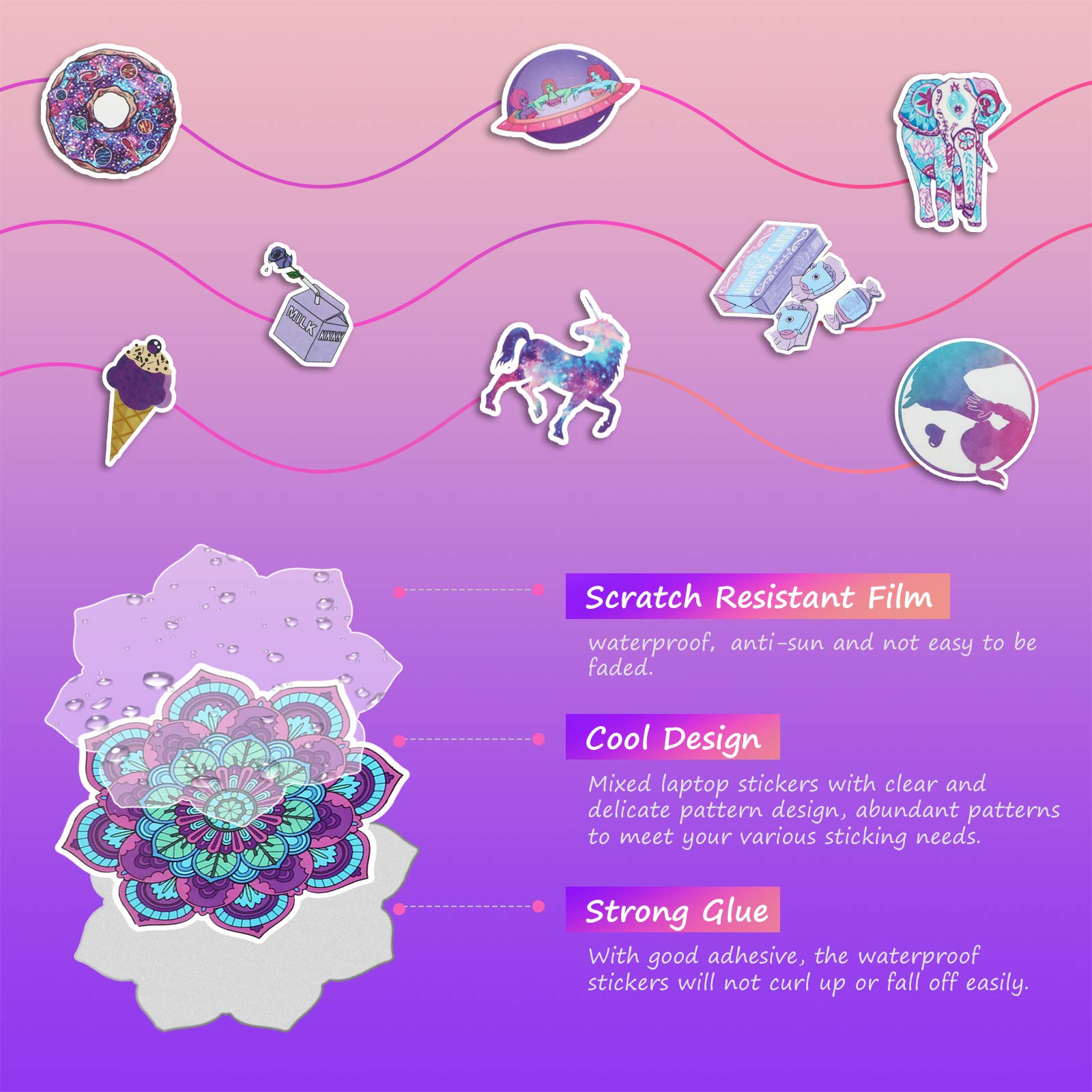 100 Pieces Purple Vsco Stickers Waterproof Decals Cute Girl Stickers Trendy Aesthetic Vinyl