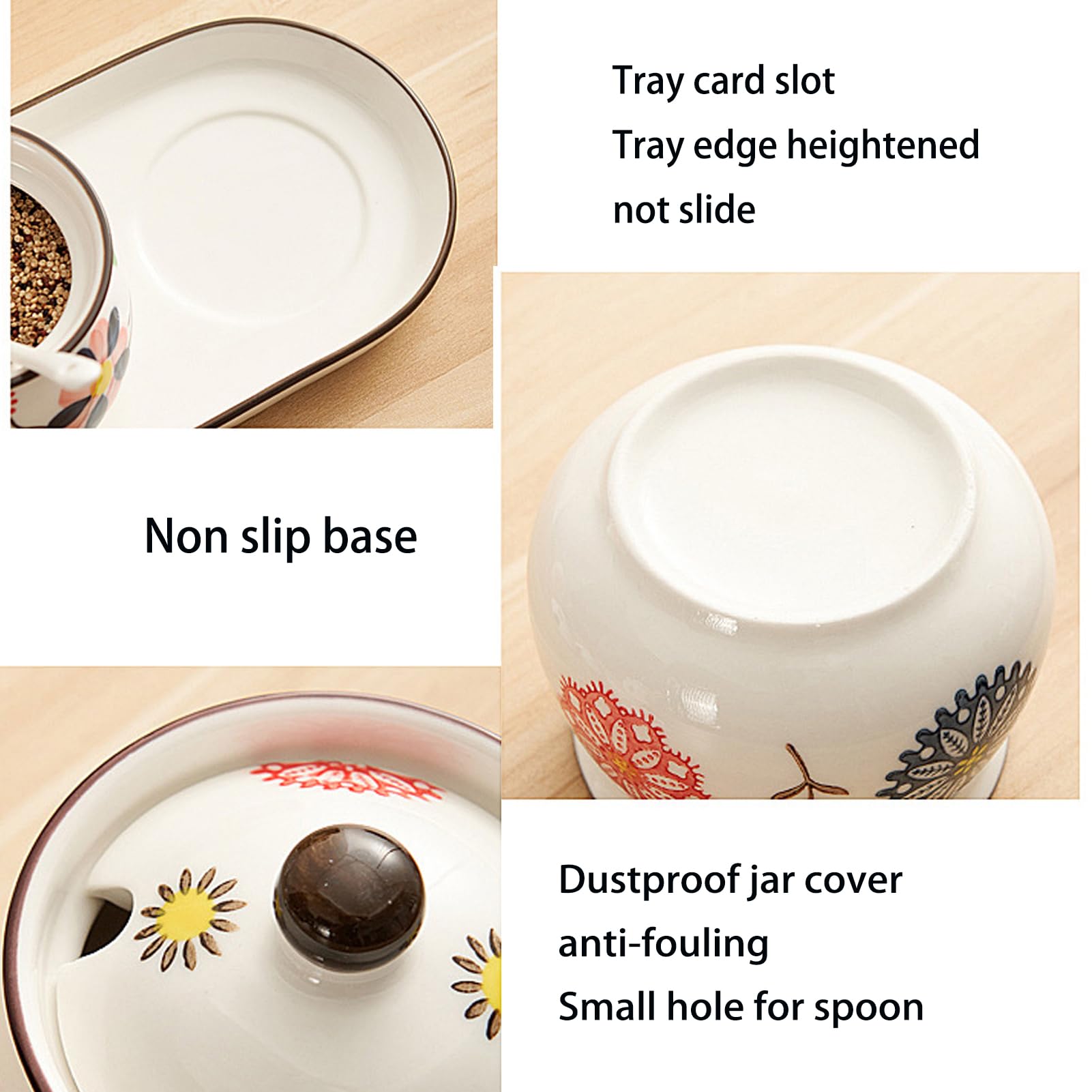 Lot de pots à épices en céramique avec plateau, peints à la main, ensemble de rangement de cuisine