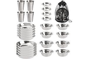 TOPZEA 26-Piece Stainless Steel Metal Dish Set for Camping