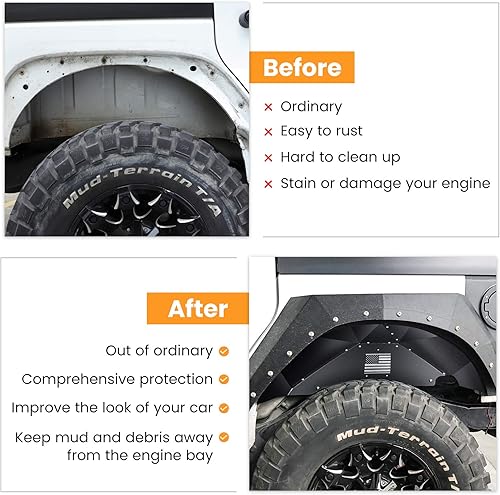 Miniatura 6 de Protectores de guardabarros interiores delanteros y traseros para Jeep Wrangler JK JKU 2007-2018 4WD con logotipo de bandera de EE. UU., resistente