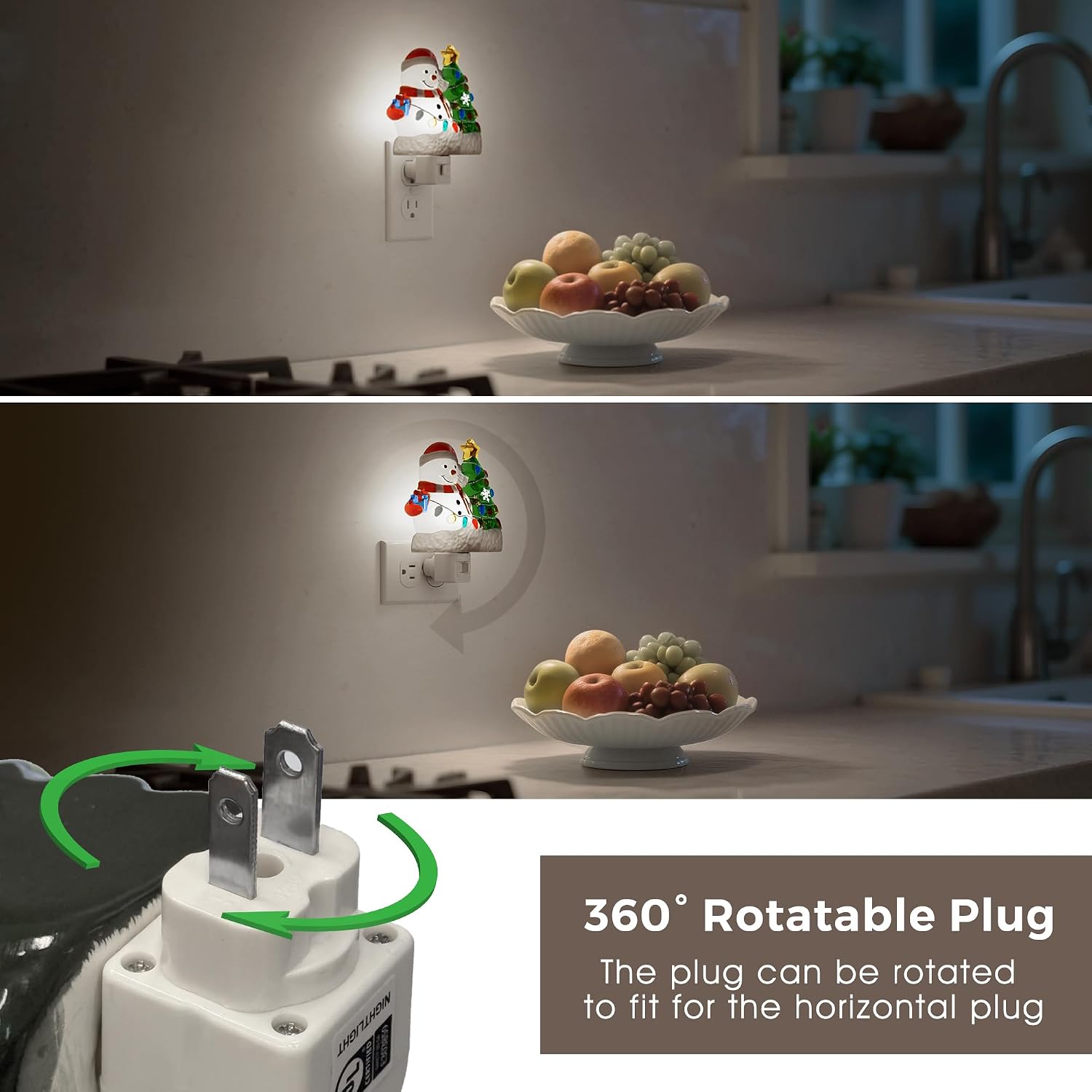 L LOHAS LED Christmas Night Lights Plug into Wall, 5000K Daylight, 360° Rotatable Christmas Tree & Snowman Nightlight, Night Light for Kids, Ideal for Christmas Home Decor, 1 Pack
