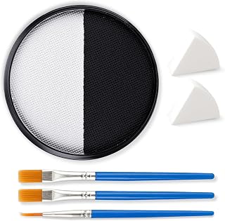 Black/ White Face & Body Paint 【Black/ White】【3 Brushes】【 2pc Sponge】 1.06 OZ Water Activated for Halloween Zombie Clown Vampire Skeleton Skull Joker, Stage & Mime Makeup Cosplay & Parties