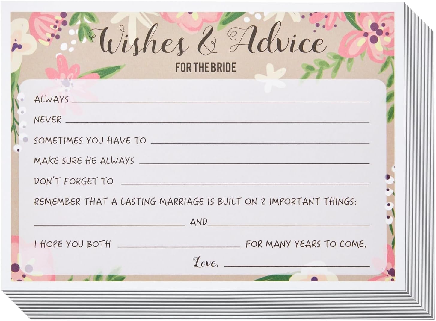 RXBC2011 50 Biglietti Matrimonio In Carta Kraft Rustica – Consigli E Auguri Per Gli Sposi, Giochi Bridal Shower, Guest Book Alternativo