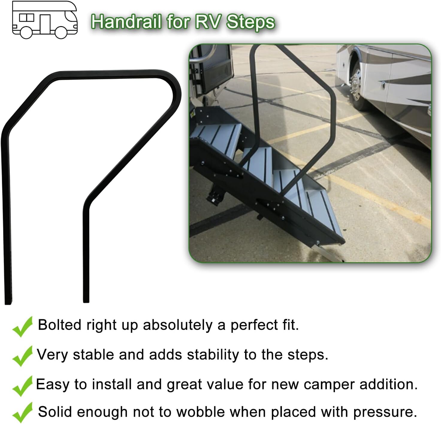 koxuyim 5th Wheel RV Step Handrail, Entry Assist Handrail, Accommodates Door Widths up to 36", Compatible with Any Generation 3 Triple Or Quad Solid Step 799640, Black