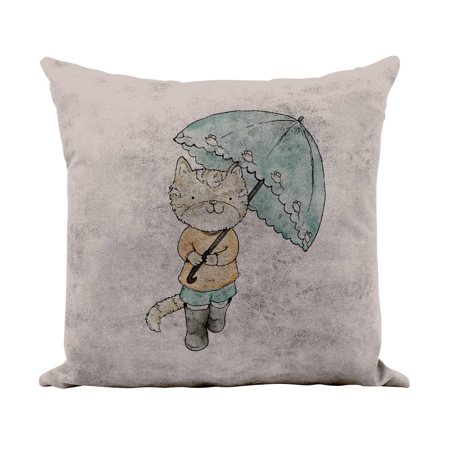 Coussin camel 40x40 cm chat sous un parapluie en similicuir