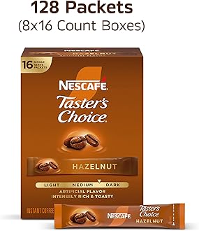 Taster's Choice Nescafe Instant Coffee Beverage, Hazelnut, 0.1 Ounce,16 Count,(Pack of 8)