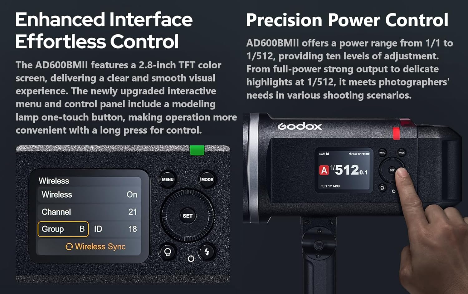 Godox AD600BM II Upgraded AD600BM 600Ws Bowens Mount Outdoor Flash Strobe with 1/8000s HSS &2.4G Wireless X System,40W Modeling Light,GN87,8940mAh Battery,500 Full Power Flashes,0.01~1.9s Recycle Time