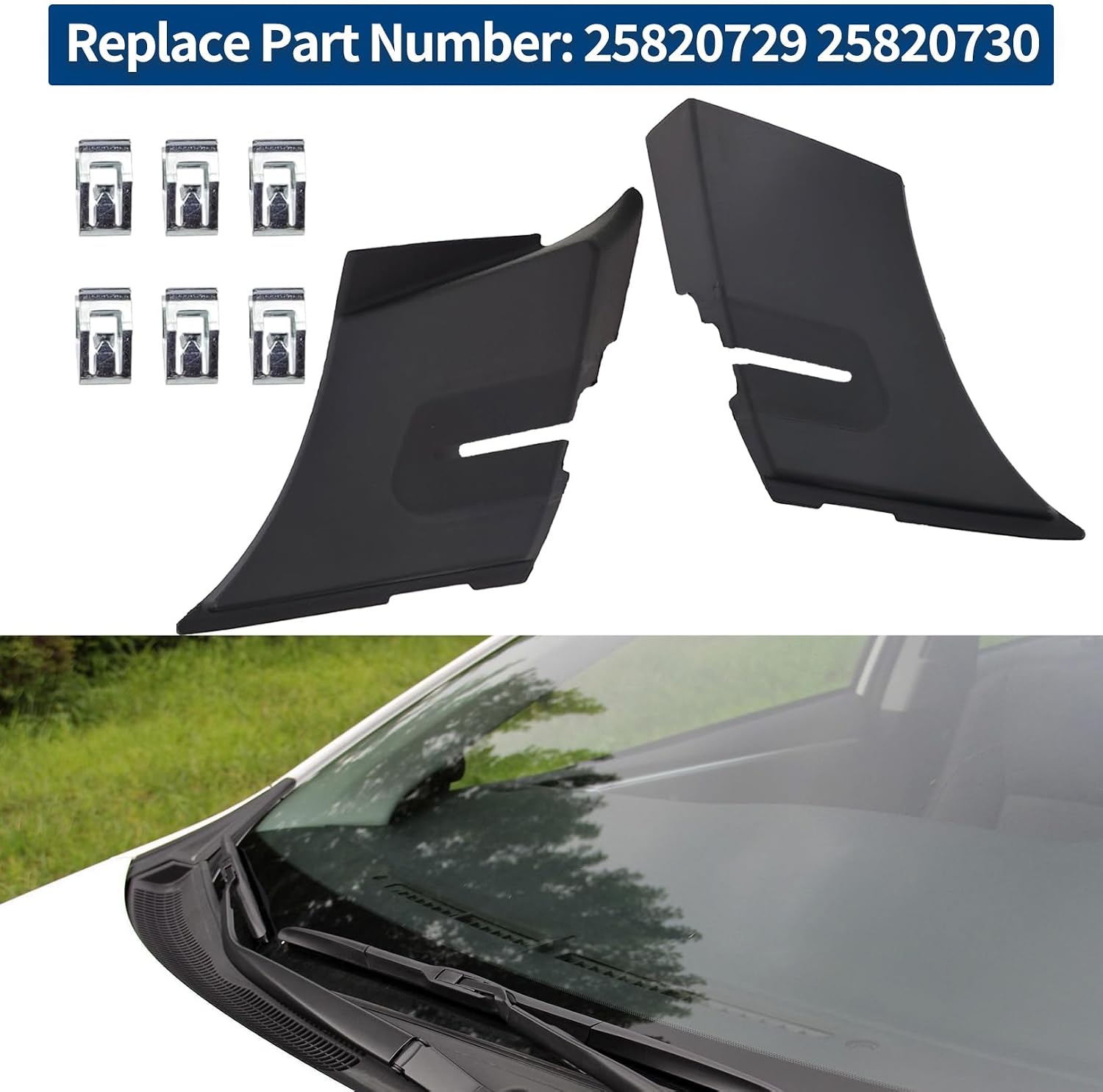 Windshield Wiper Cowl End Compatible with S-uburban Tahoe G-MC Yukon XL C-adillac Escalade ESV 2007-2014 Air Inlet Grille Panel Pair Fit for C-hevy Avalanche 2007-2013 25820729 25820730