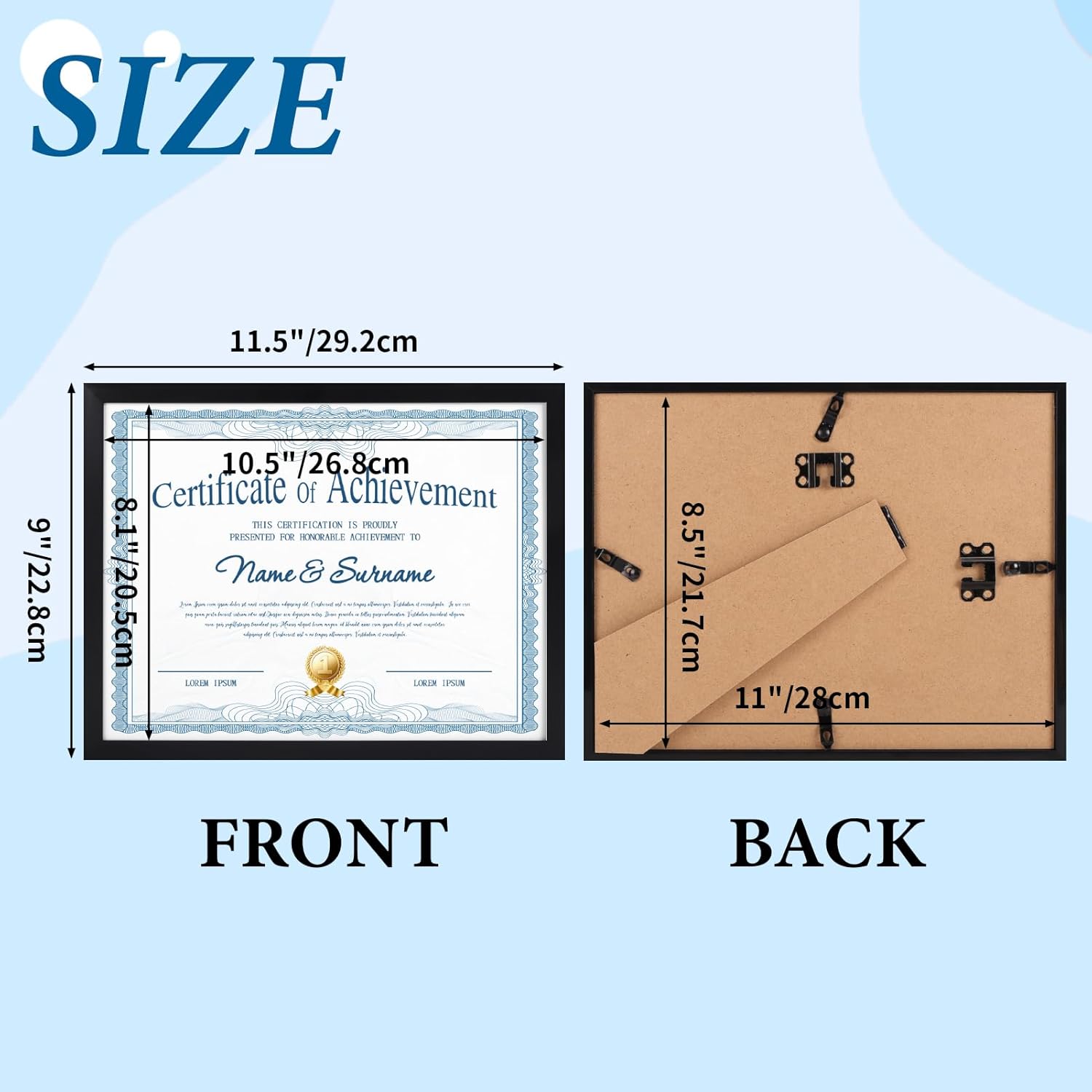 CRUGLA 8.5x11 Picture Frame Set of 12, Photo Frames 8.5 by 11 for Certificate Diploma Document,for Wall or Tabletop Display, Black