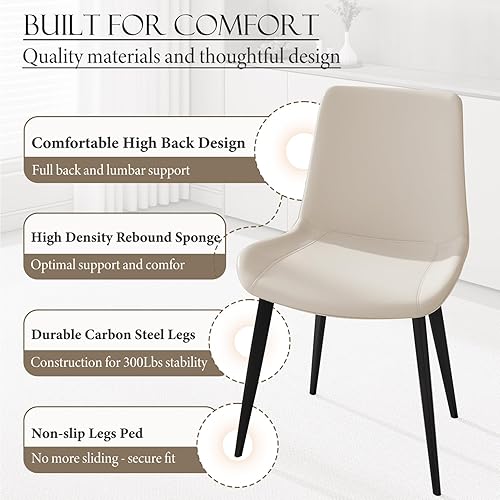 Miniatura 7 de Juego de 4 sillas de comedor, modernas sillas de comedor tapizadas de piel sintética con patas de metal resistentes y respaldo cómodo, sillas