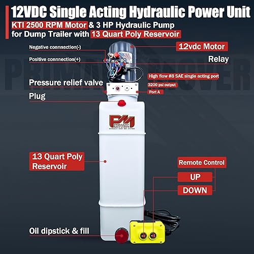 Miniatura 63 de KTI Bomba hidráulica de doble efecto de 4 cuartos de galón para remolque volquete - Unidad de potencia hidráulica - Bomba de remolque de volcado