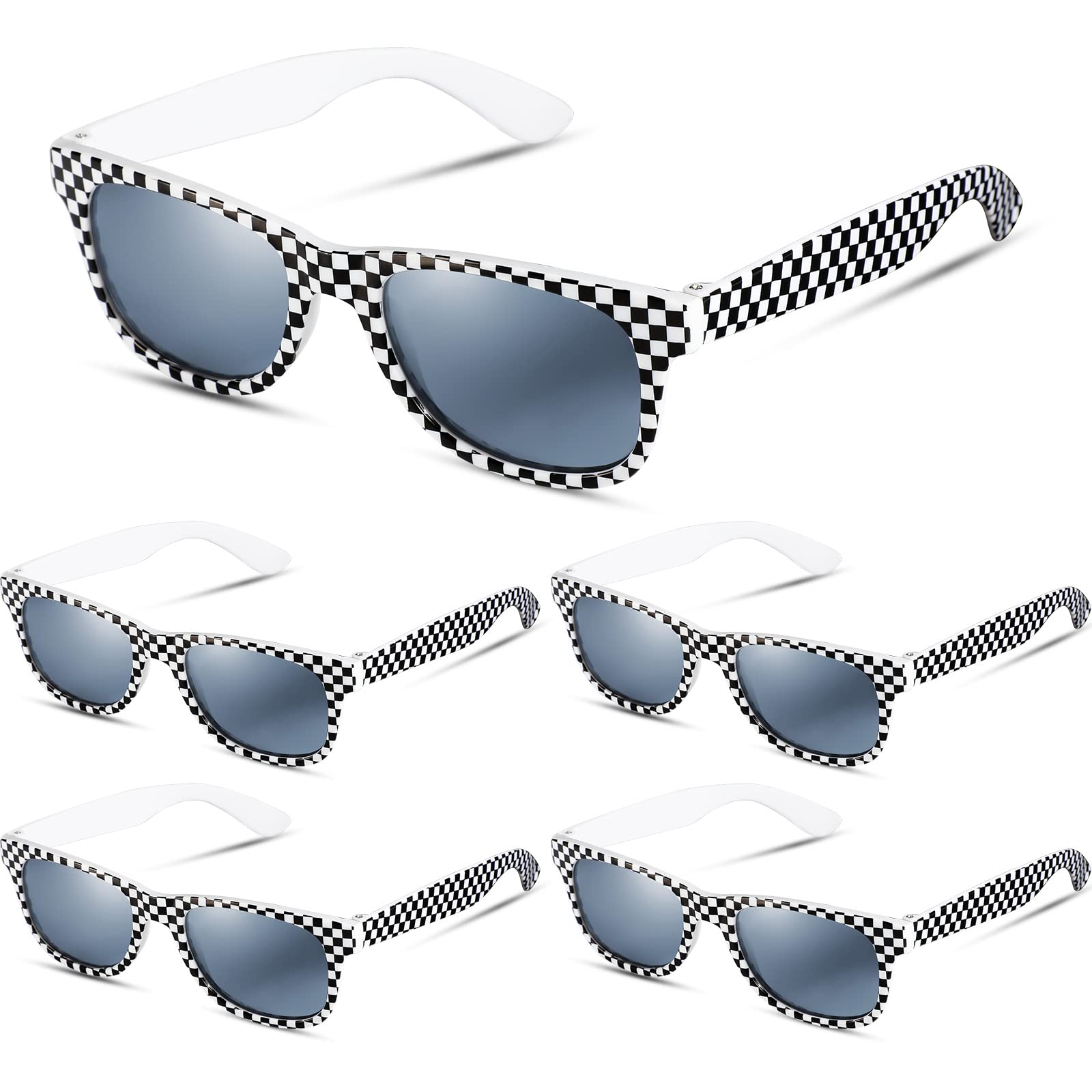 6 Pcs Racecar Sunglasses with Checkered Flag Designs with Dark Lenses, Checkered Sunglasses Race Pattern Novelty Sunglasses for Party Favors Beach Pool Outdoor Summer Activity Goody Bag Fillers, Black and White, 14.5 x 4.8 cm