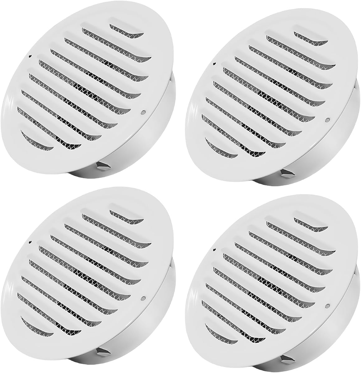 4" Round Soffit Vents White Stainless Steel Soffit Vents Wall/Ceiling Vent Cover with Mesh Screen for Bathroom, Dryer, & Attic（4 Pack)